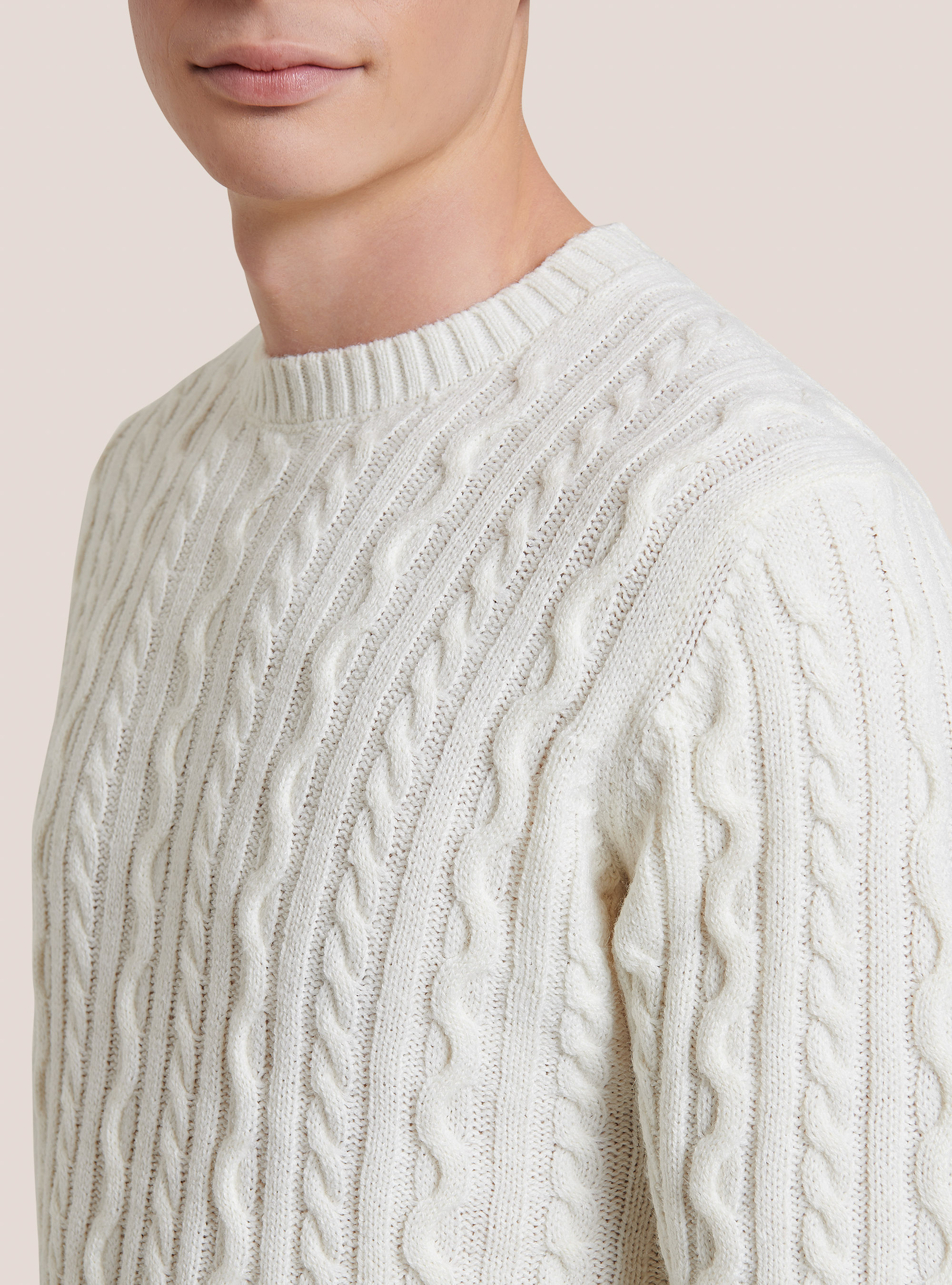 Crew-neck pullover with braids, WHITE