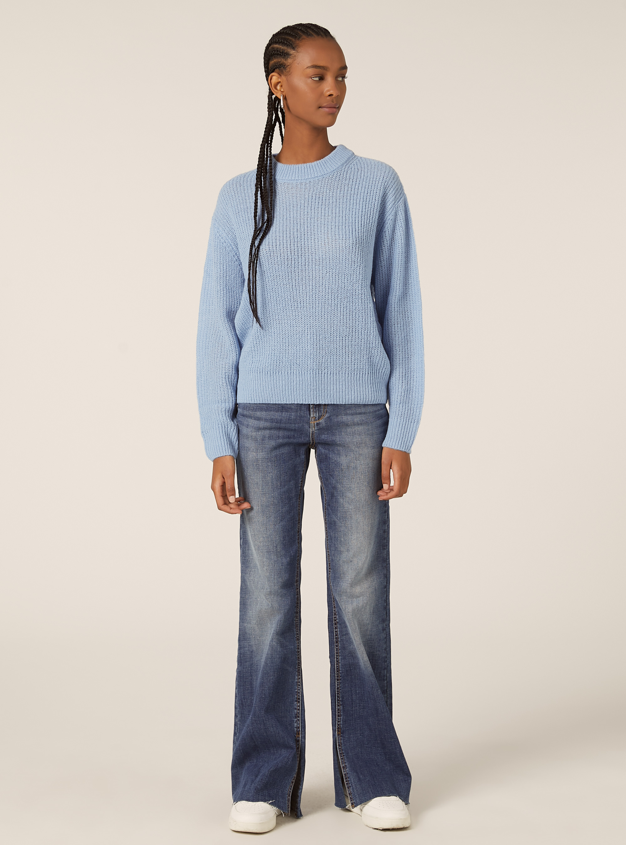 Pullover girocollo tinta unita, AZ2 AZURE MEDIUM