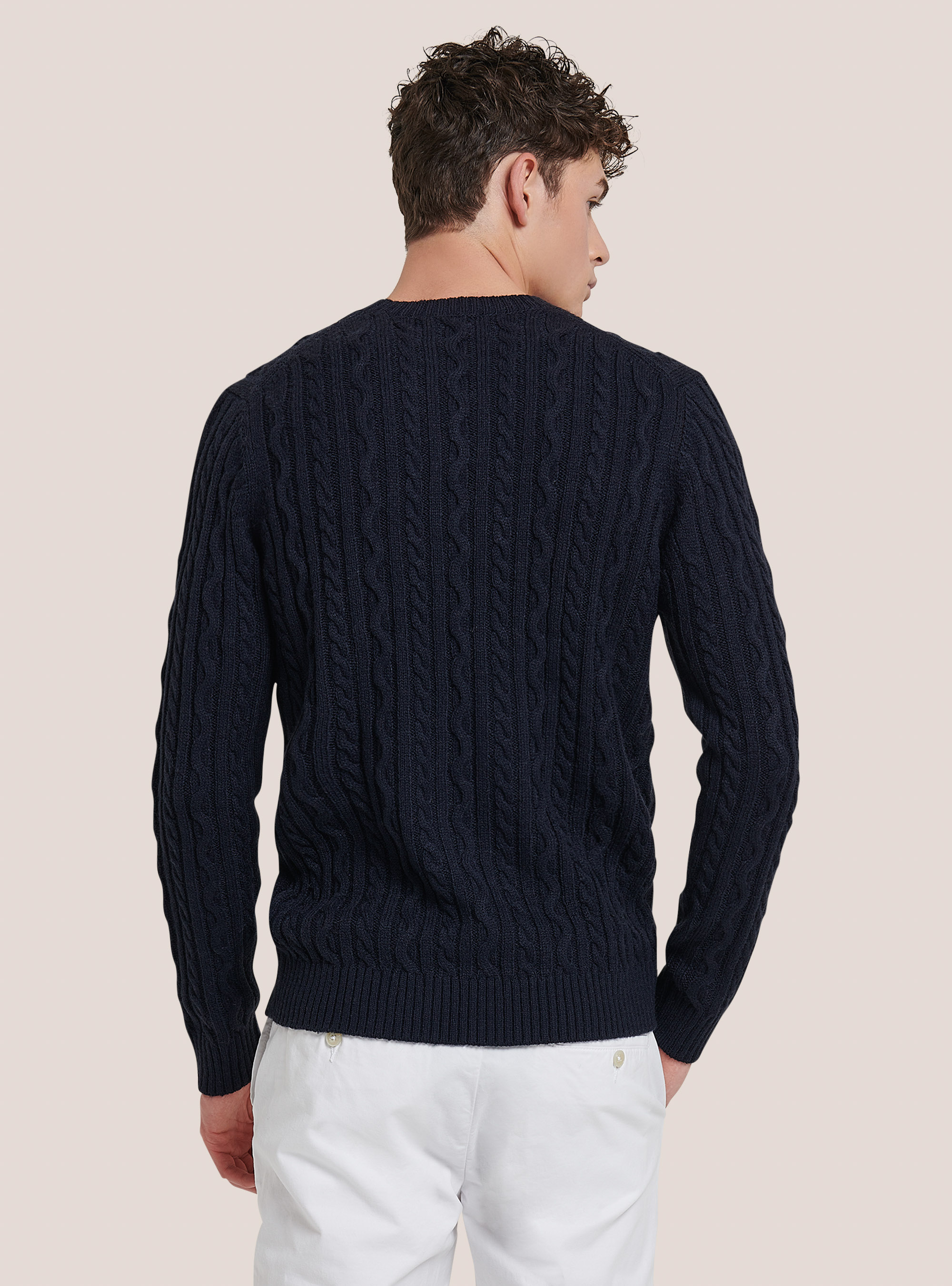 Crew-neck pullover with braids, BLUE NAVY
