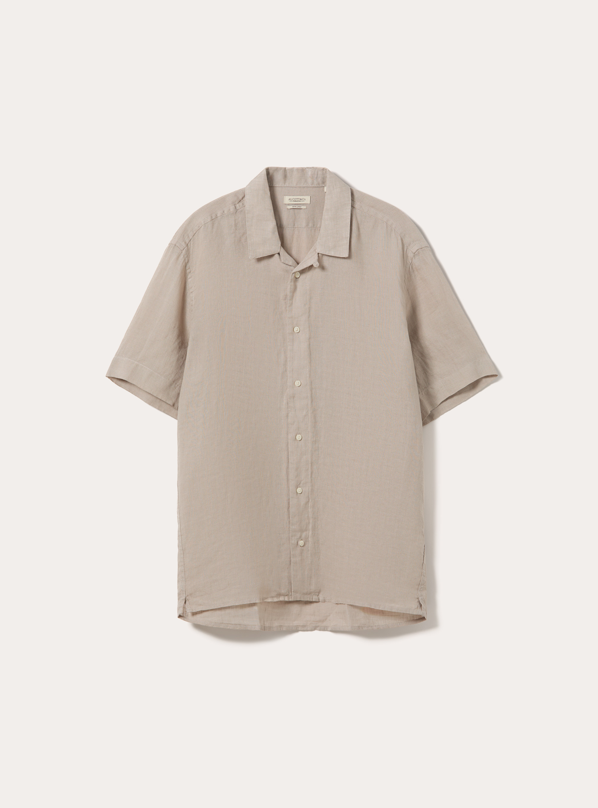 Camicia mezza manica in 100%lino collo bowling, MBG2 BEIGE MEL MED
