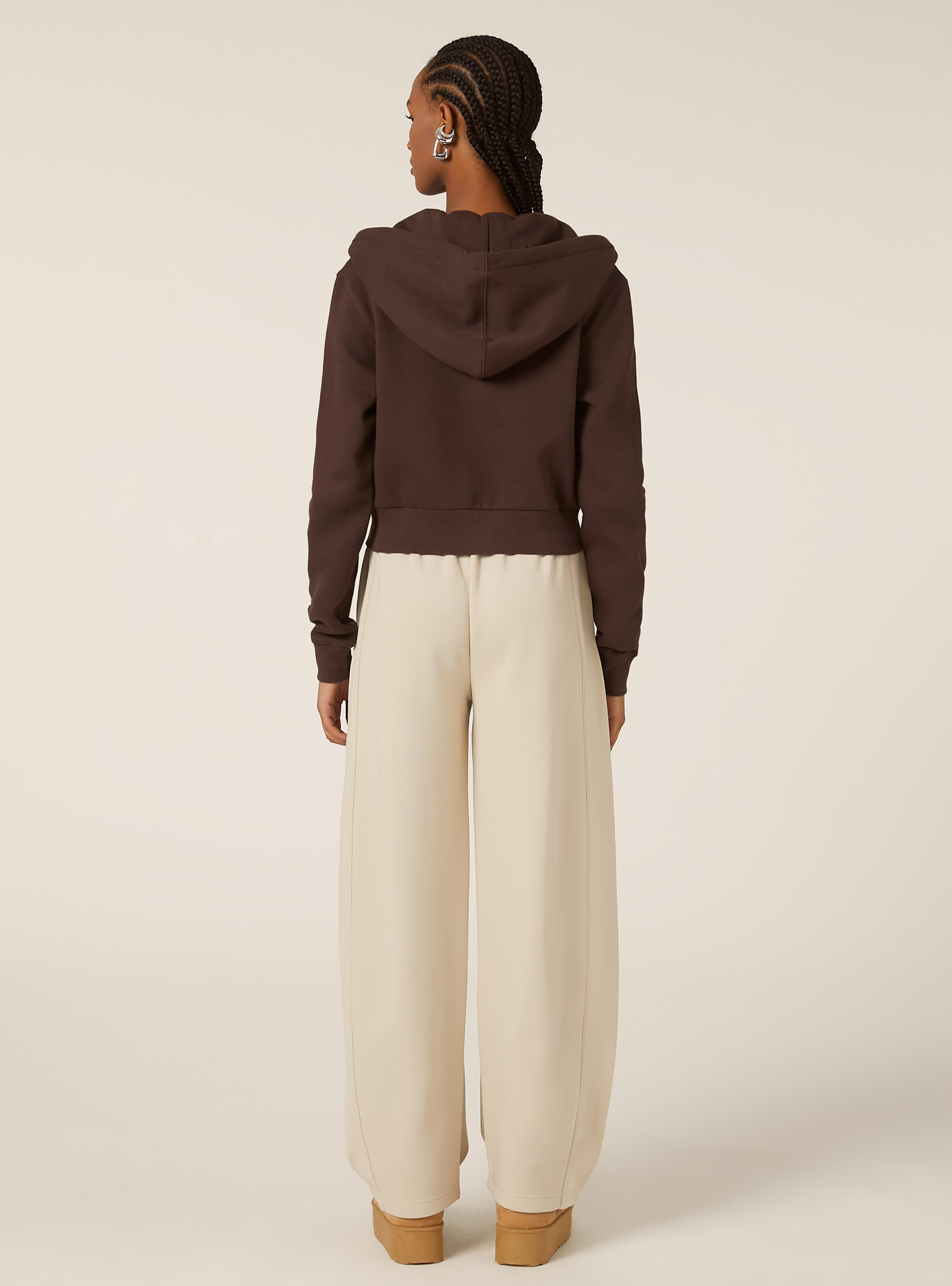 Sweat à capuche zippé court, BR1 BROWN DARK