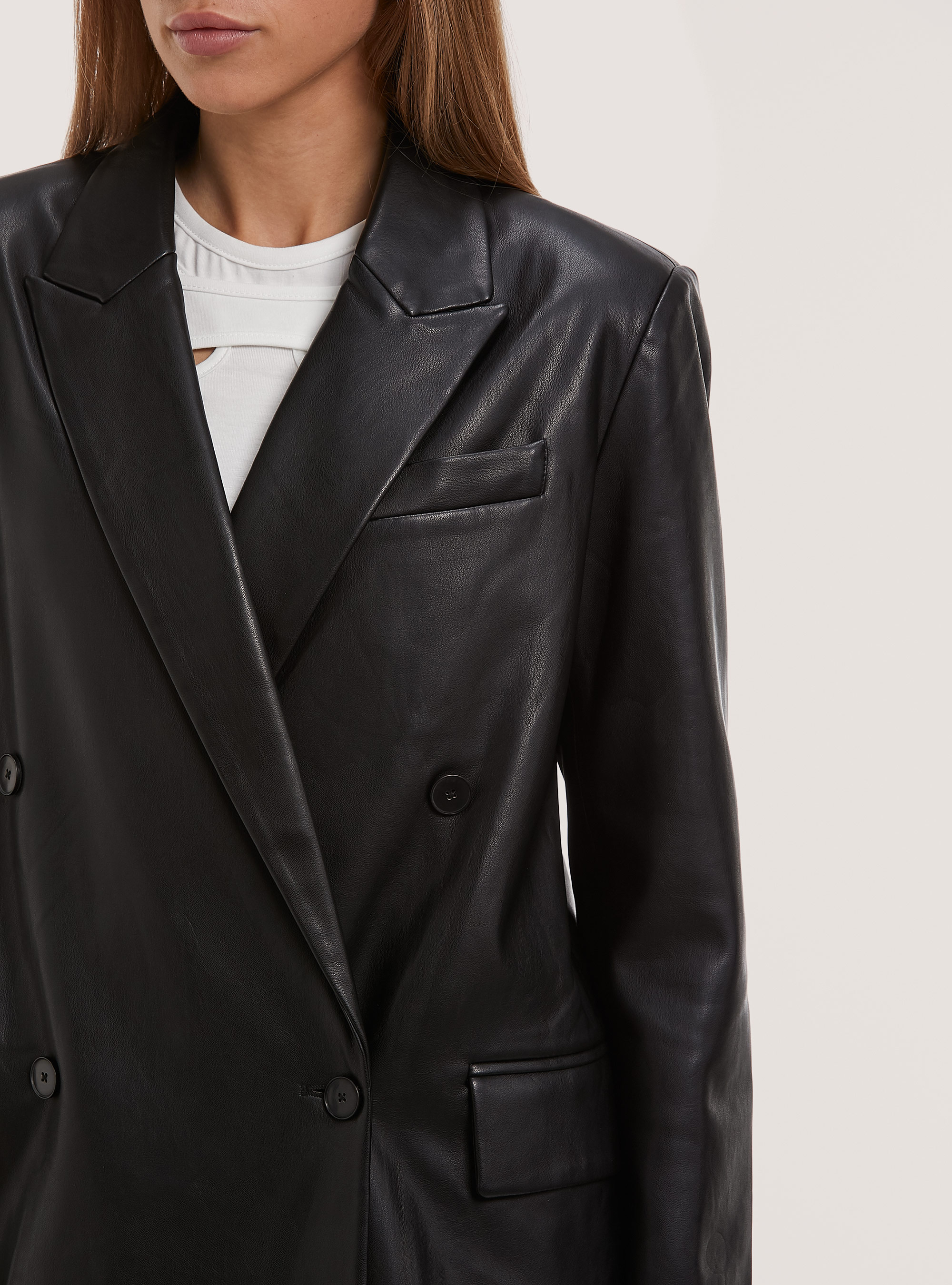 Oversize leather-effect double-breasted blazer, BK1 BLACK