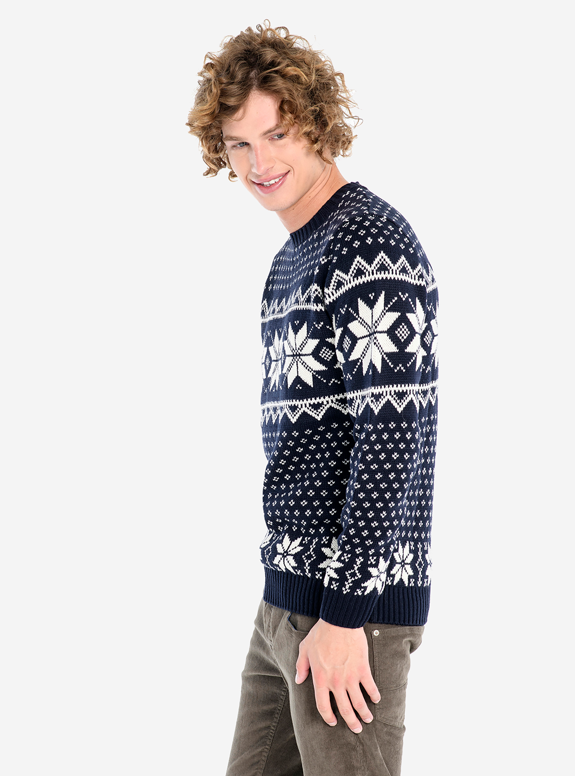 Pull jacquard, C210 BLUE NAVY