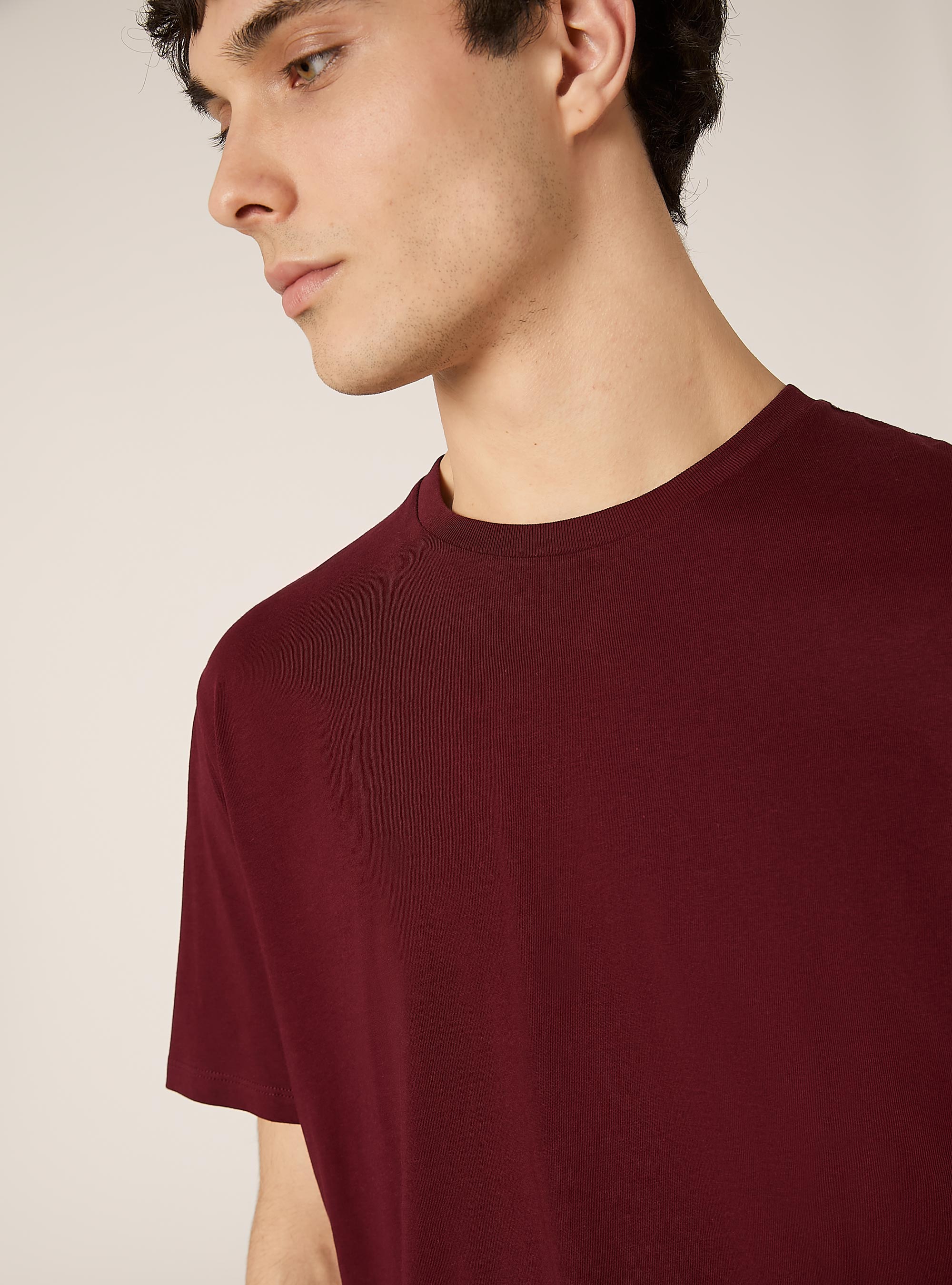T-shirt en coton à col ras du cou, BO1 BORDEAUX DARK