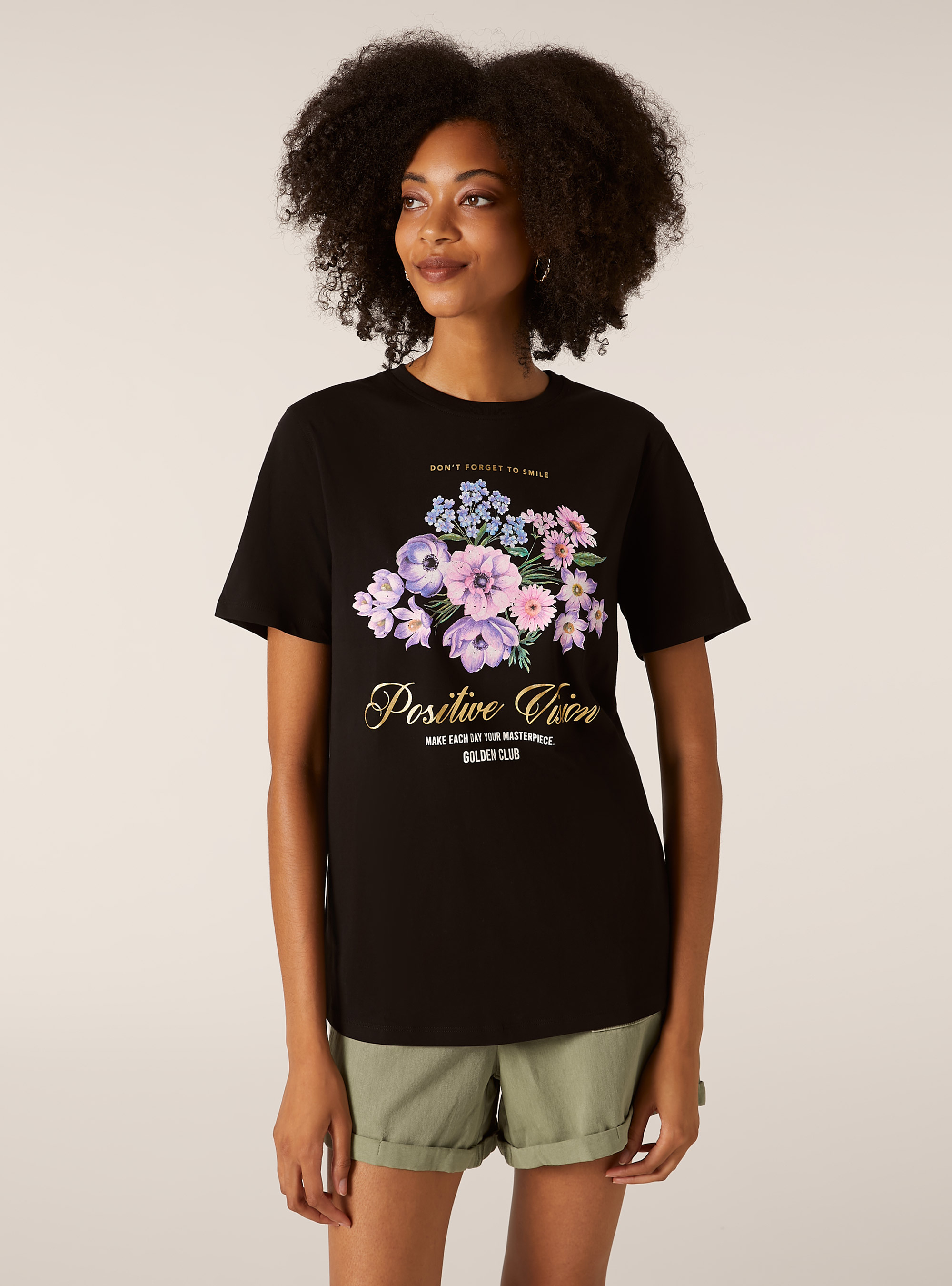Metallic print t-shirt, BK1 BLACK