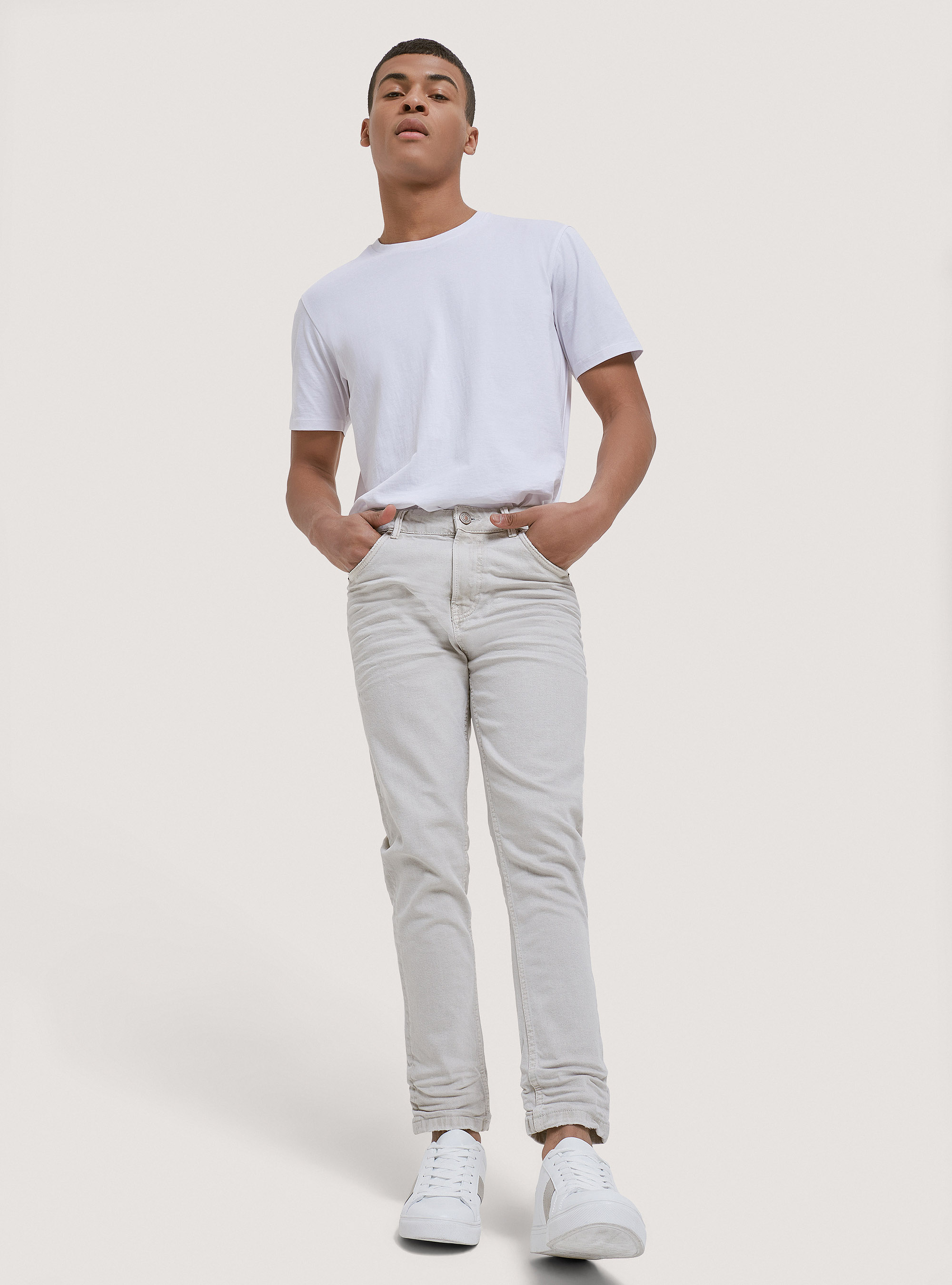 Pantaloni twill stretch in cotone, SABBIA