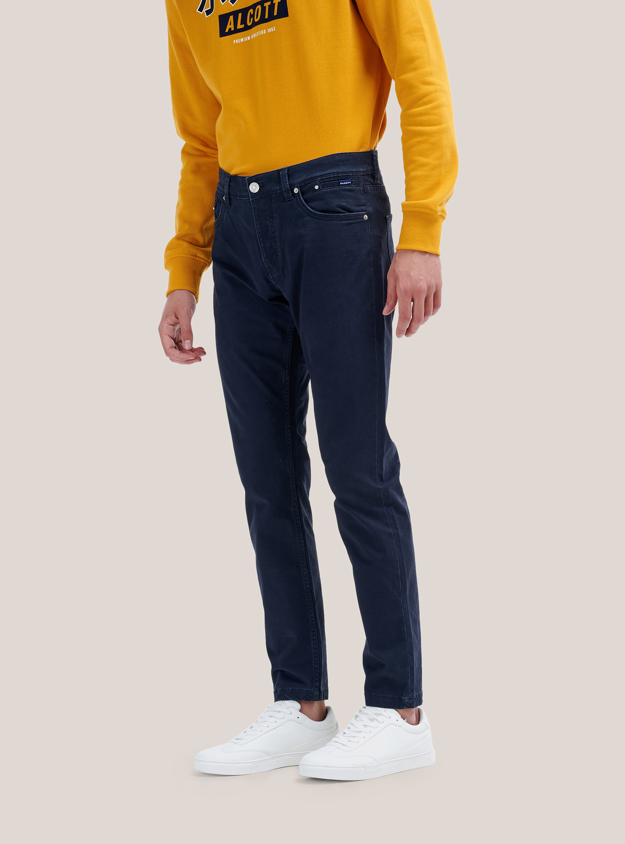 Recycled cotton skinny fit trousers, BLUE NAVY
