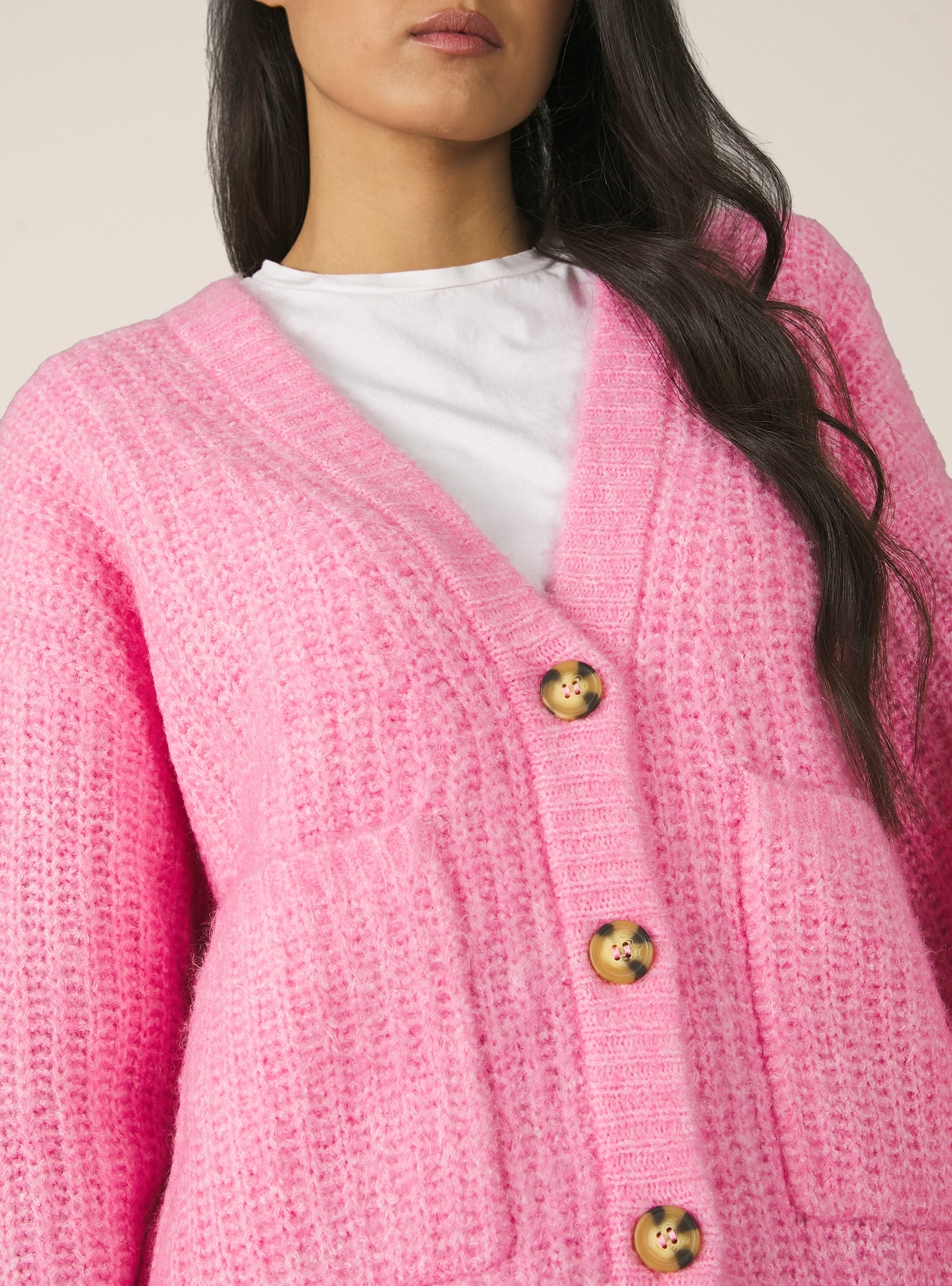 Ribbed cardigan pullover, MPK2 PINK MEL MEDIUM
