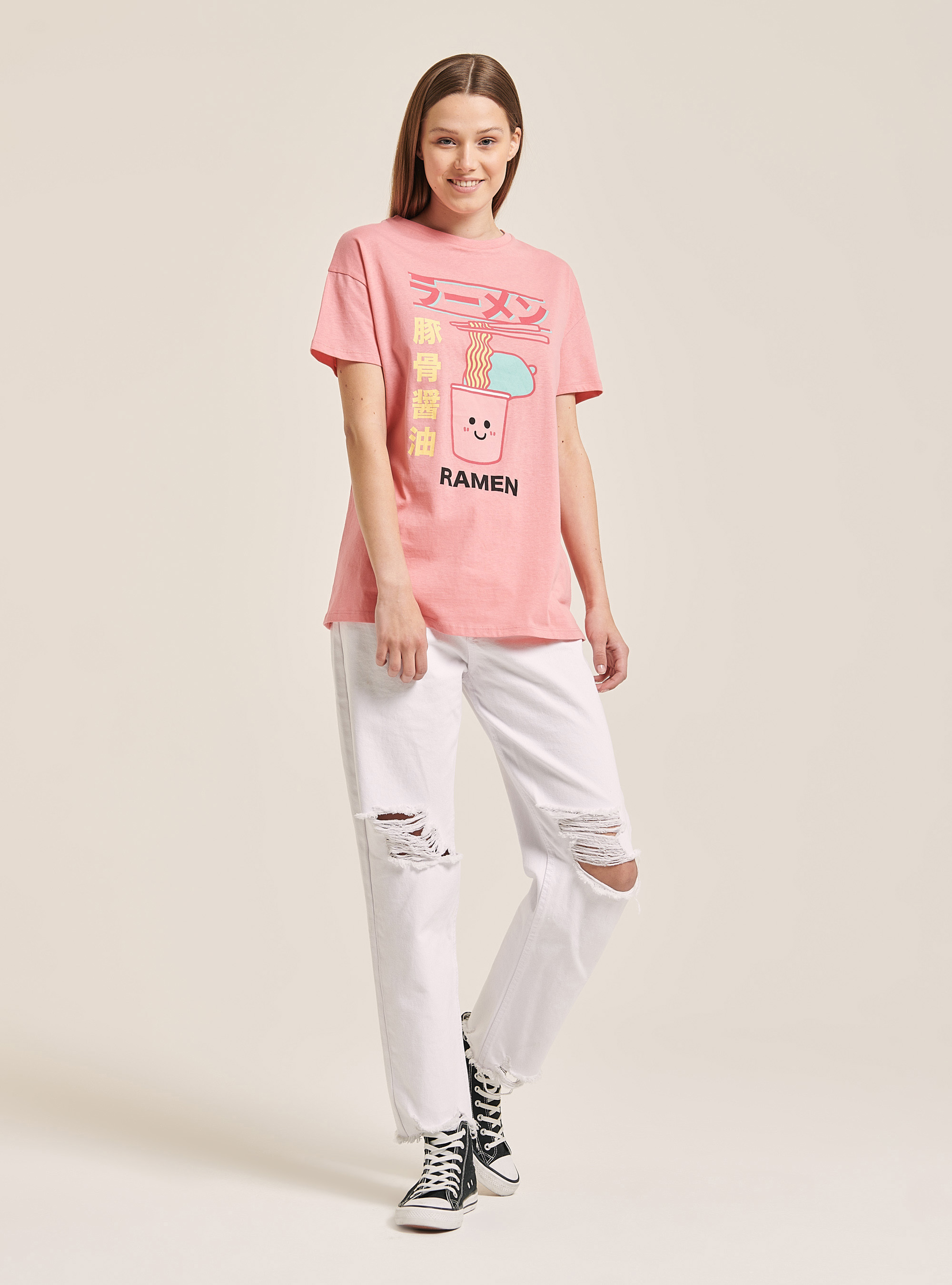 Buntes T-Shirt mit Aufdruck, C023 PINK