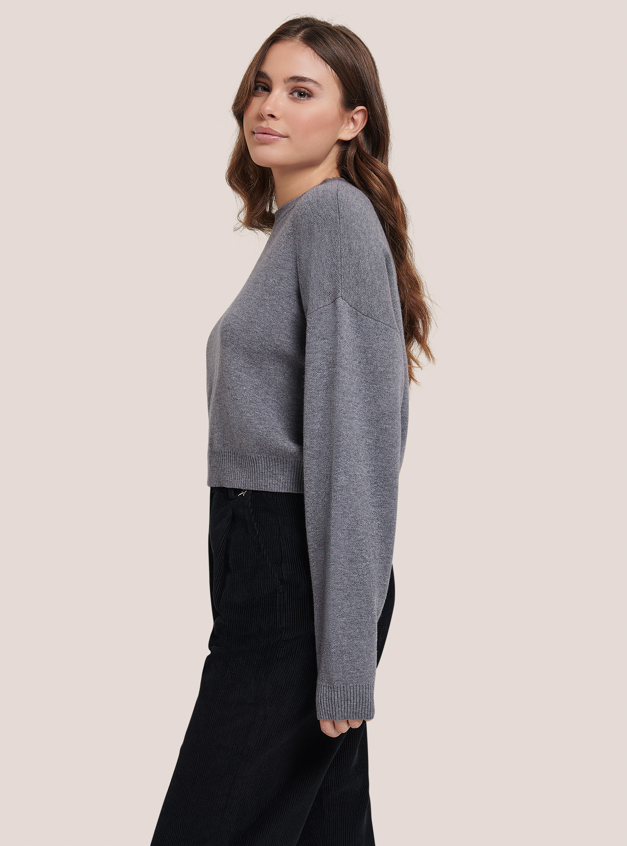 Plain colour cropped pullover, GREY MELANGE