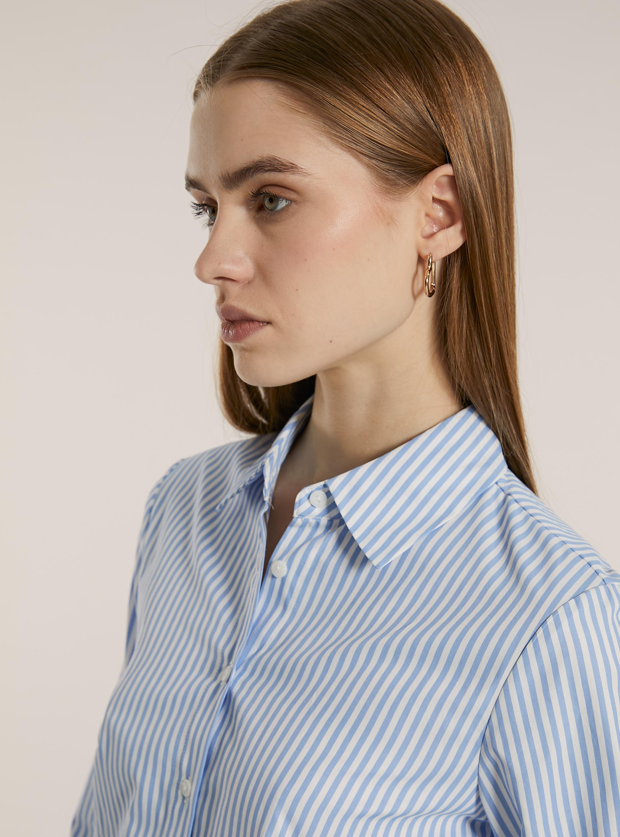 Striped poplin cropped shirt, MULTICOLOR