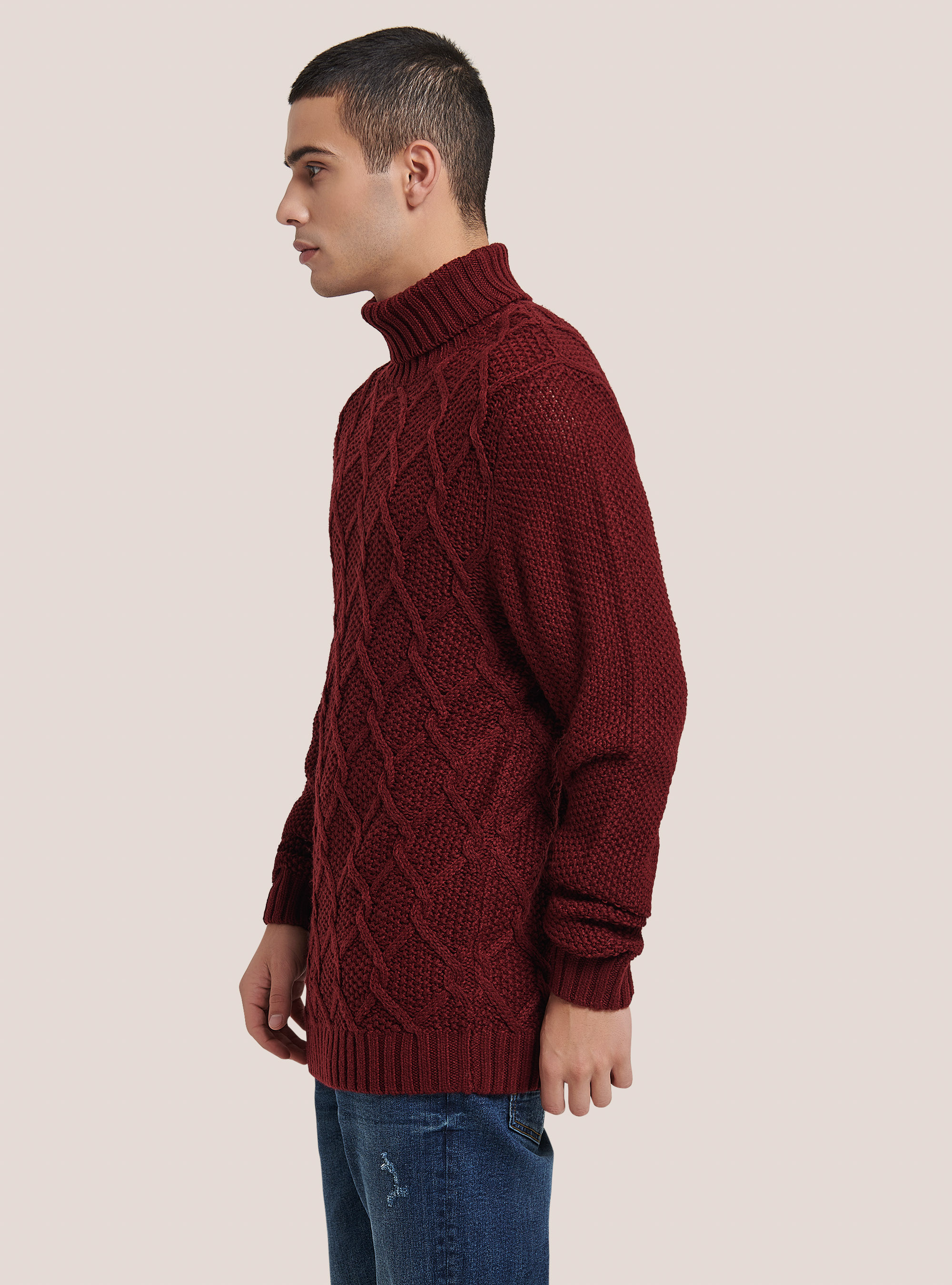 Pullover effetto rombi incrociati, C3307 WINE
