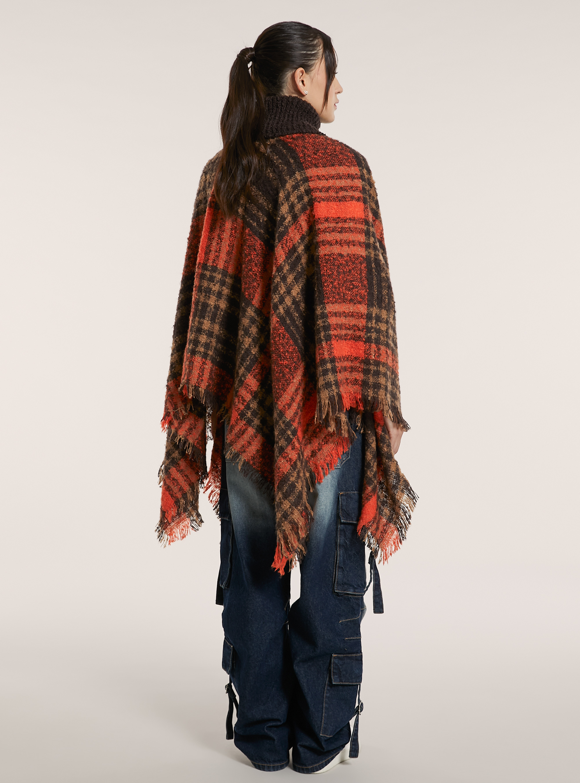 Poncho collo alto fantasia a quadri, MULTICOLOR