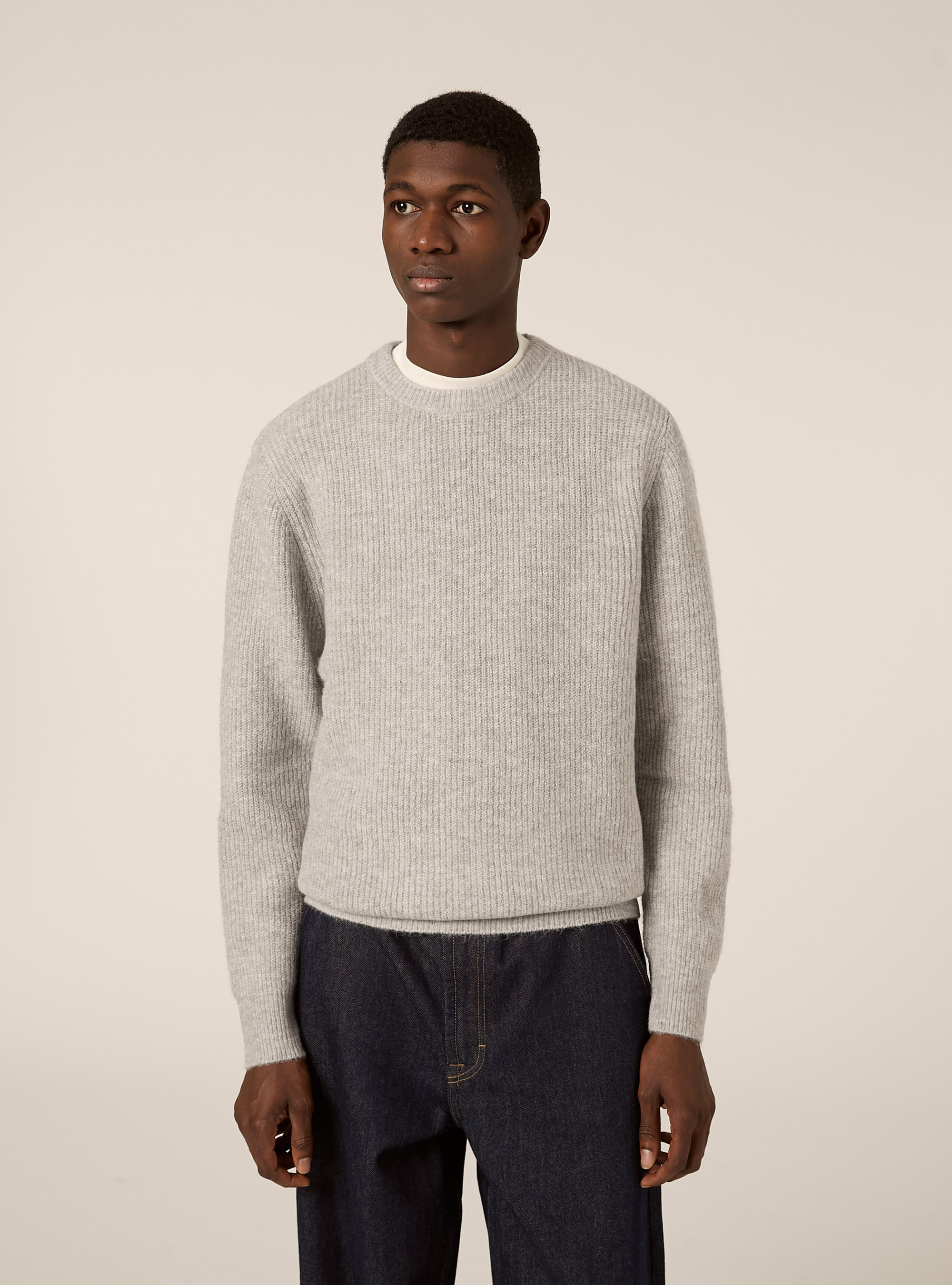 English ribbed crew neck jumper, MGY2 GREY MEL MEDIUM