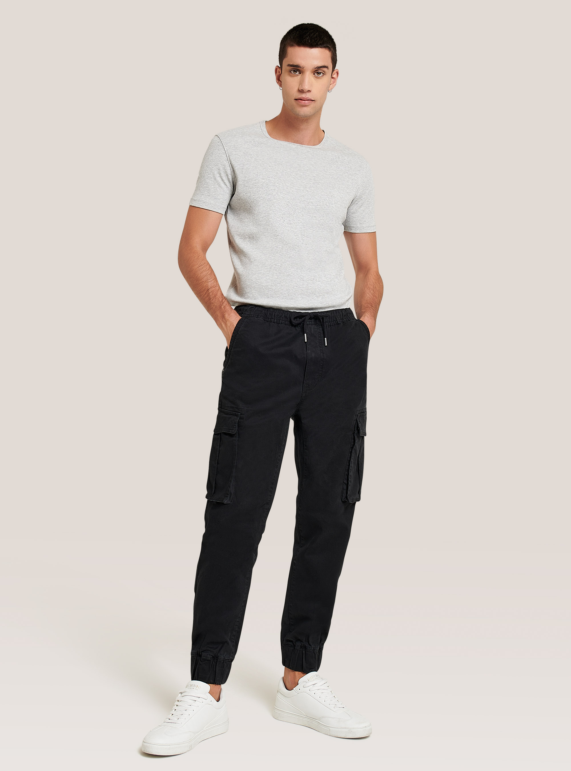 Stretch twill cargo jogger trousers, BK1 BLACK