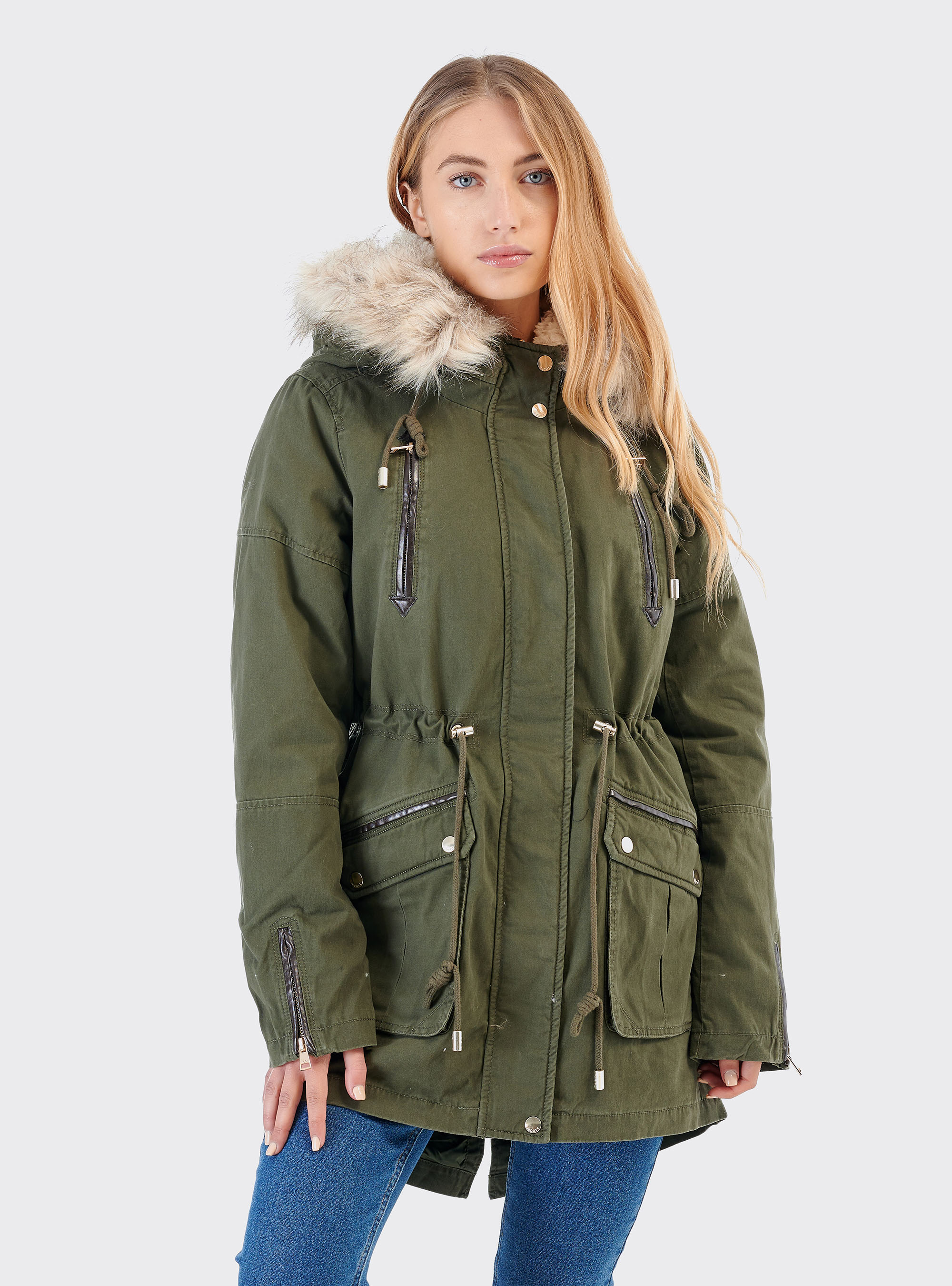 Parka zip maniche, KAKI