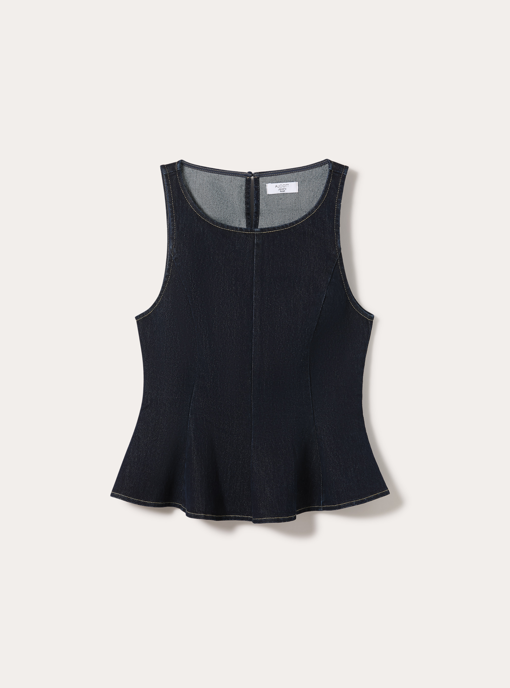 Top baschina in denim senza maniche, D001 DEEP BLUE