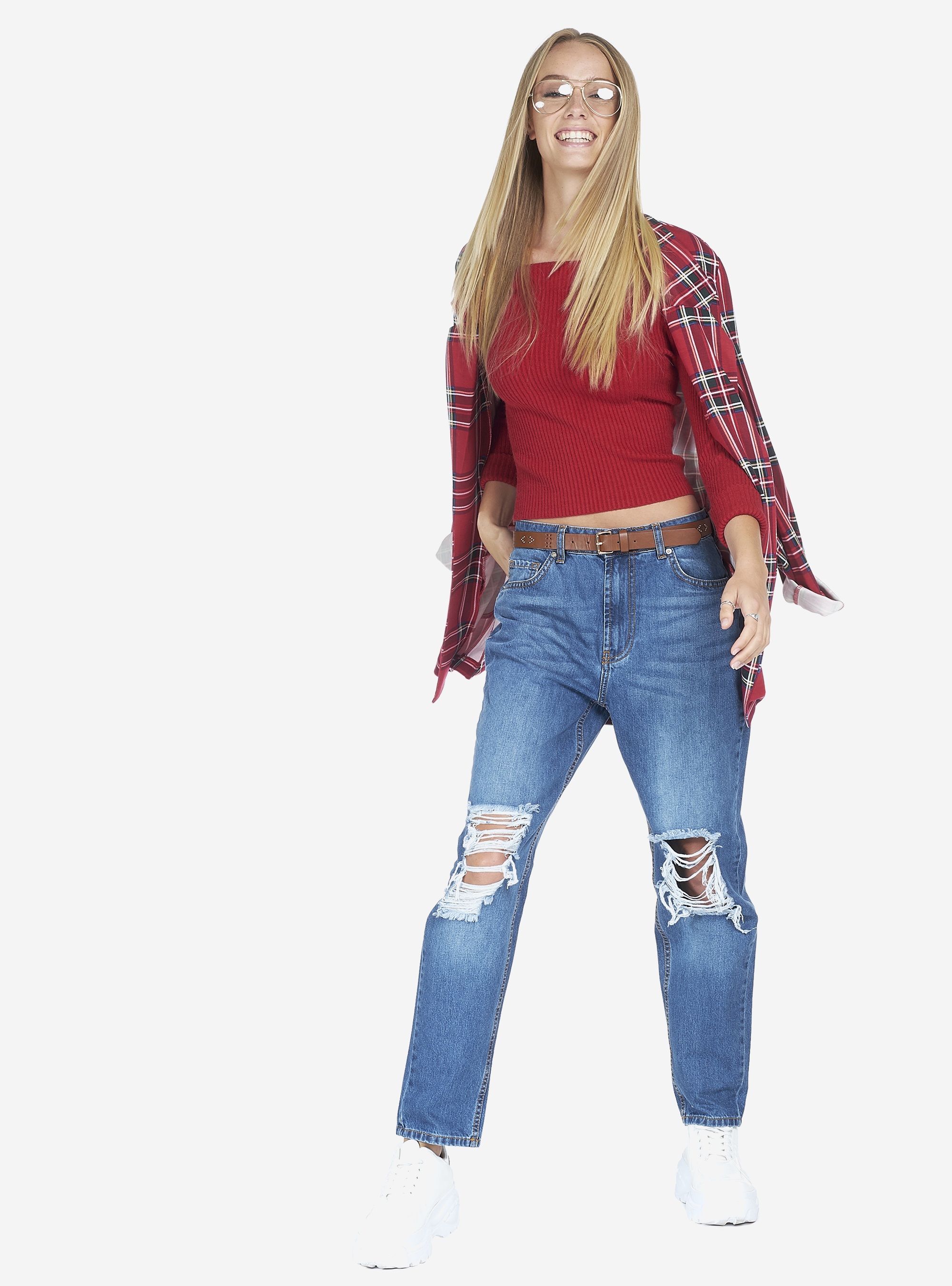 SQUARE NECK PULLOVER, RED