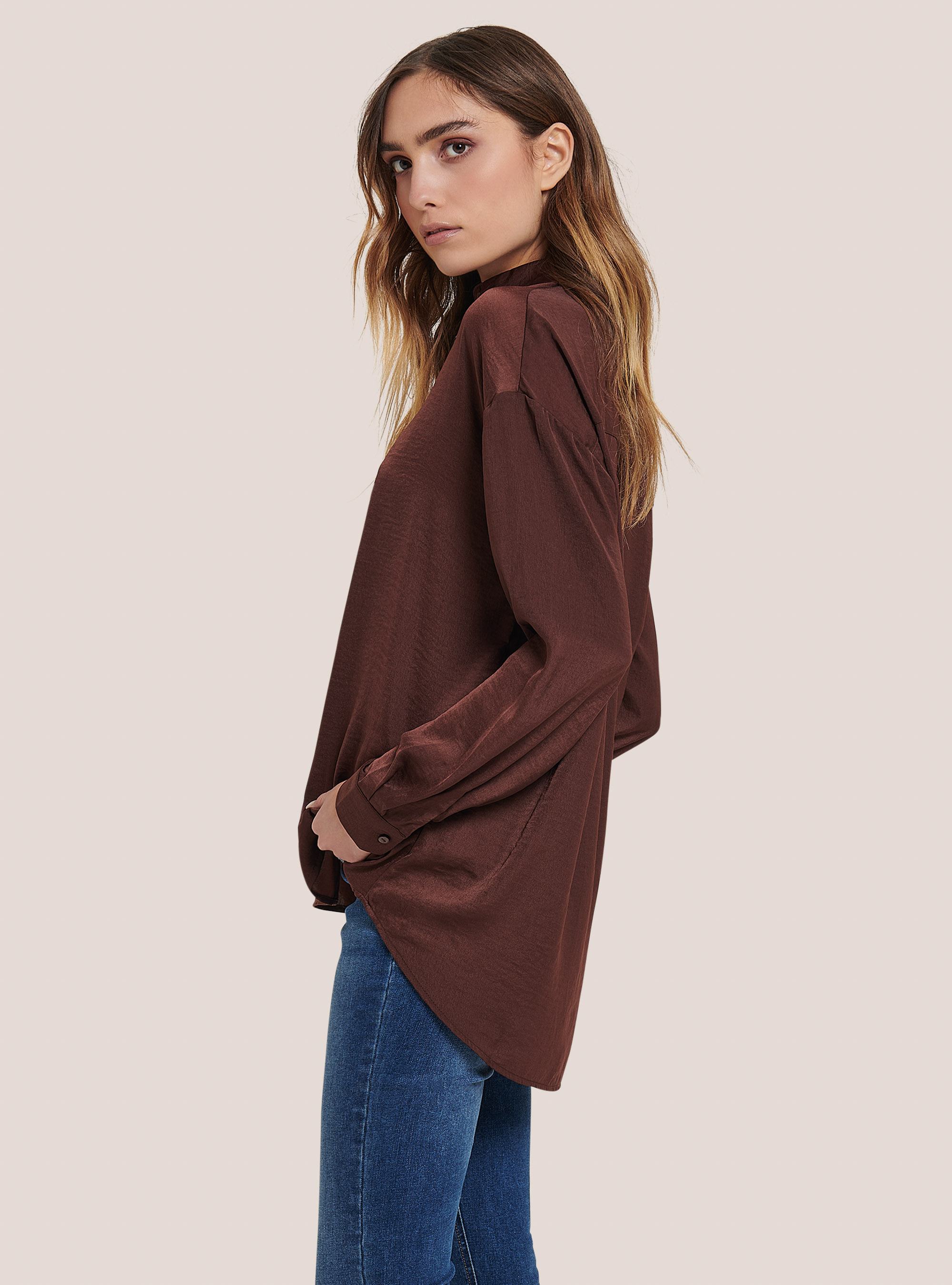 Satin shirt, C5610 BROWN