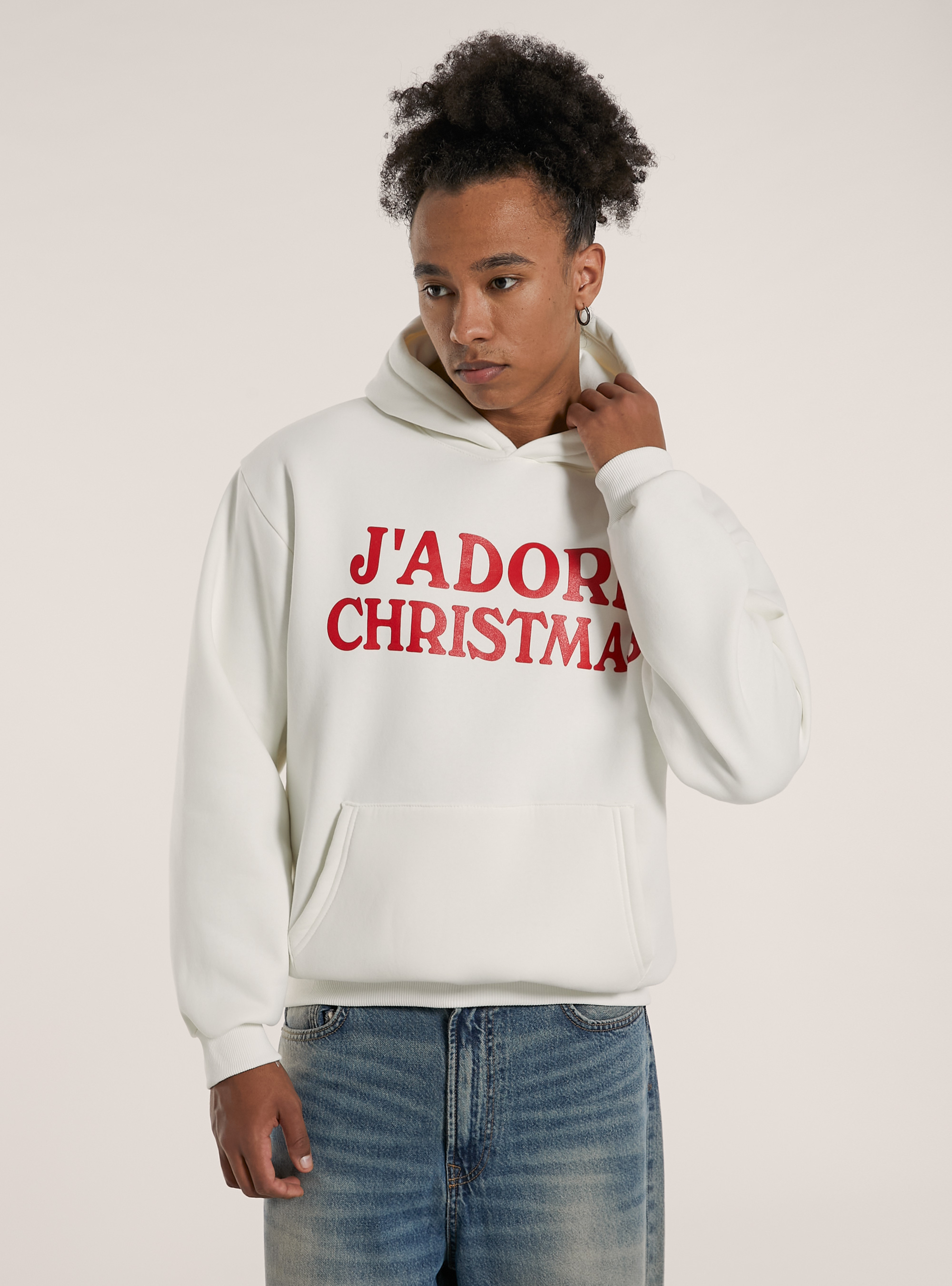 Felpa boxy fit con stampa J'adore Christmas, WH2 WHITE