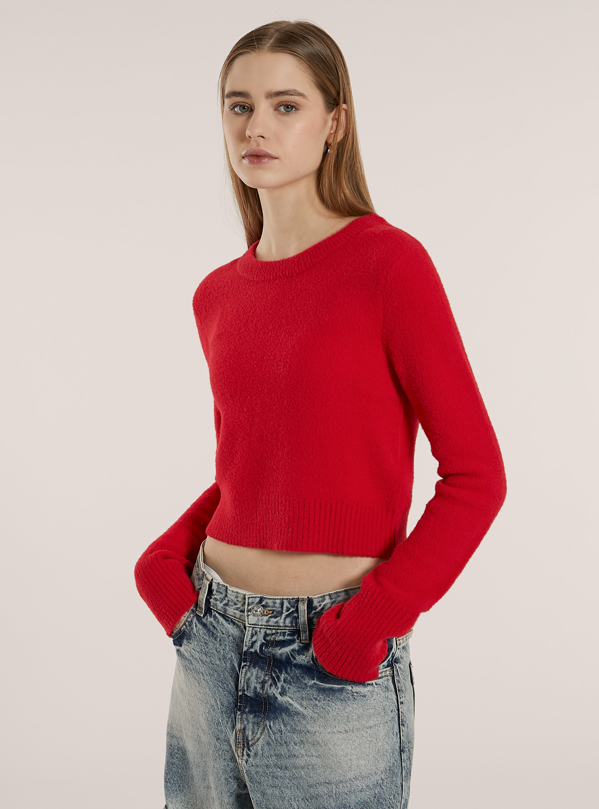 Pullover  girocollo pelo rasato, RD2 RED MEDIUM