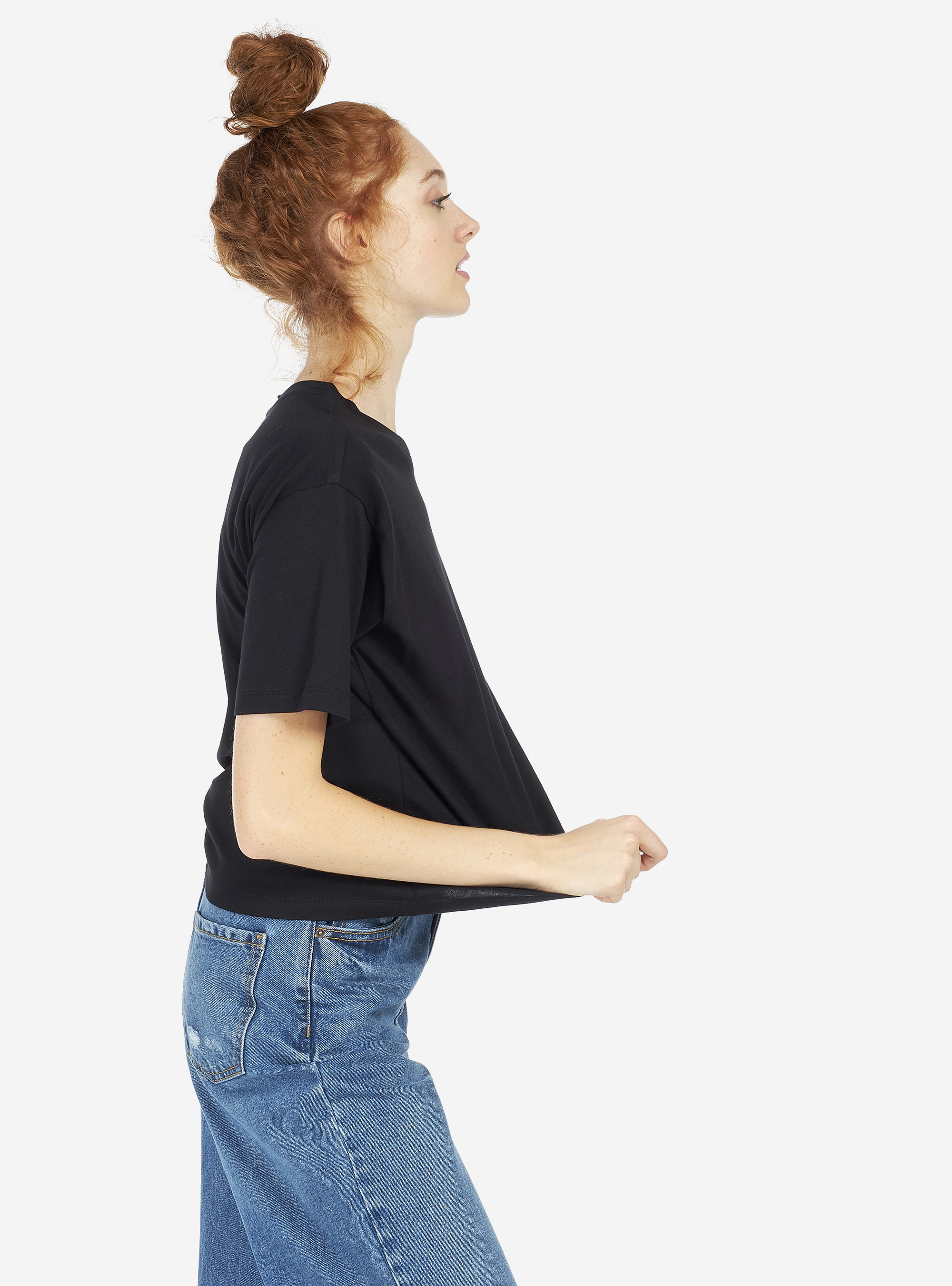 Maglietta cropped con scritta, NERO