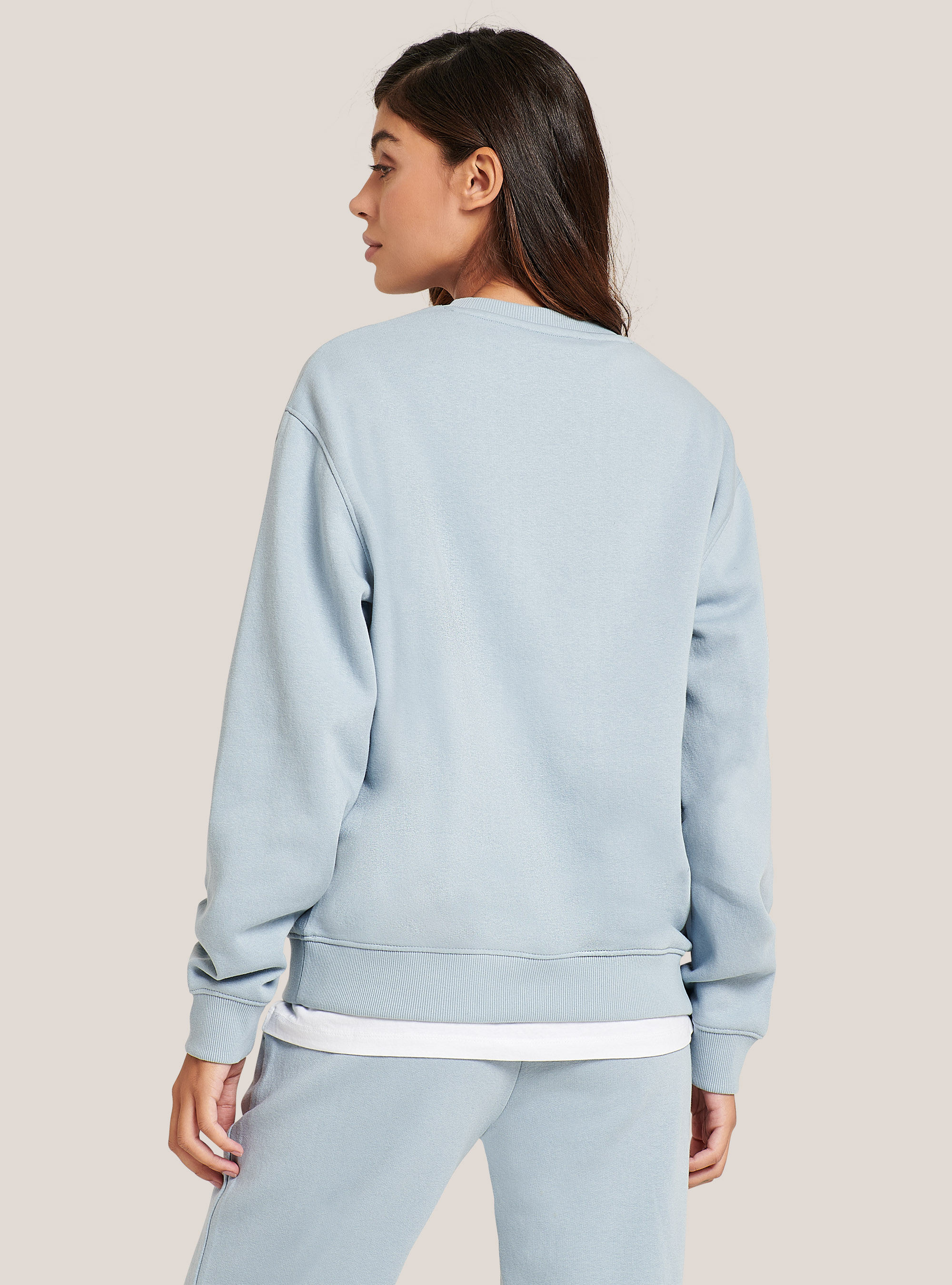 Sudadera b&aacute;sica de algod&oacute;n de cuello redondo, C2304 AZZURRE