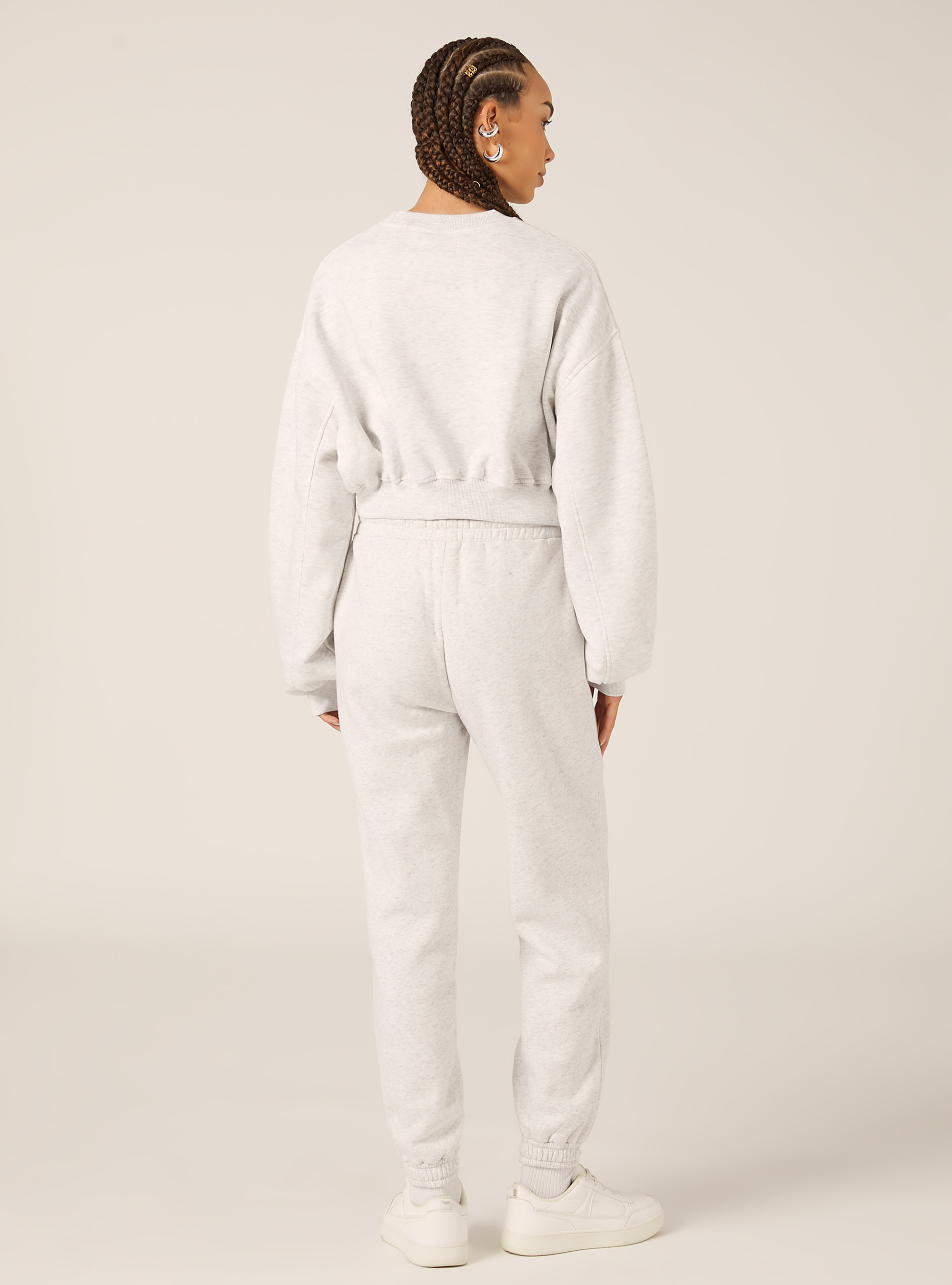 Felpa girocollo in cotone crop, MGY3 GREY MEL LIGHT