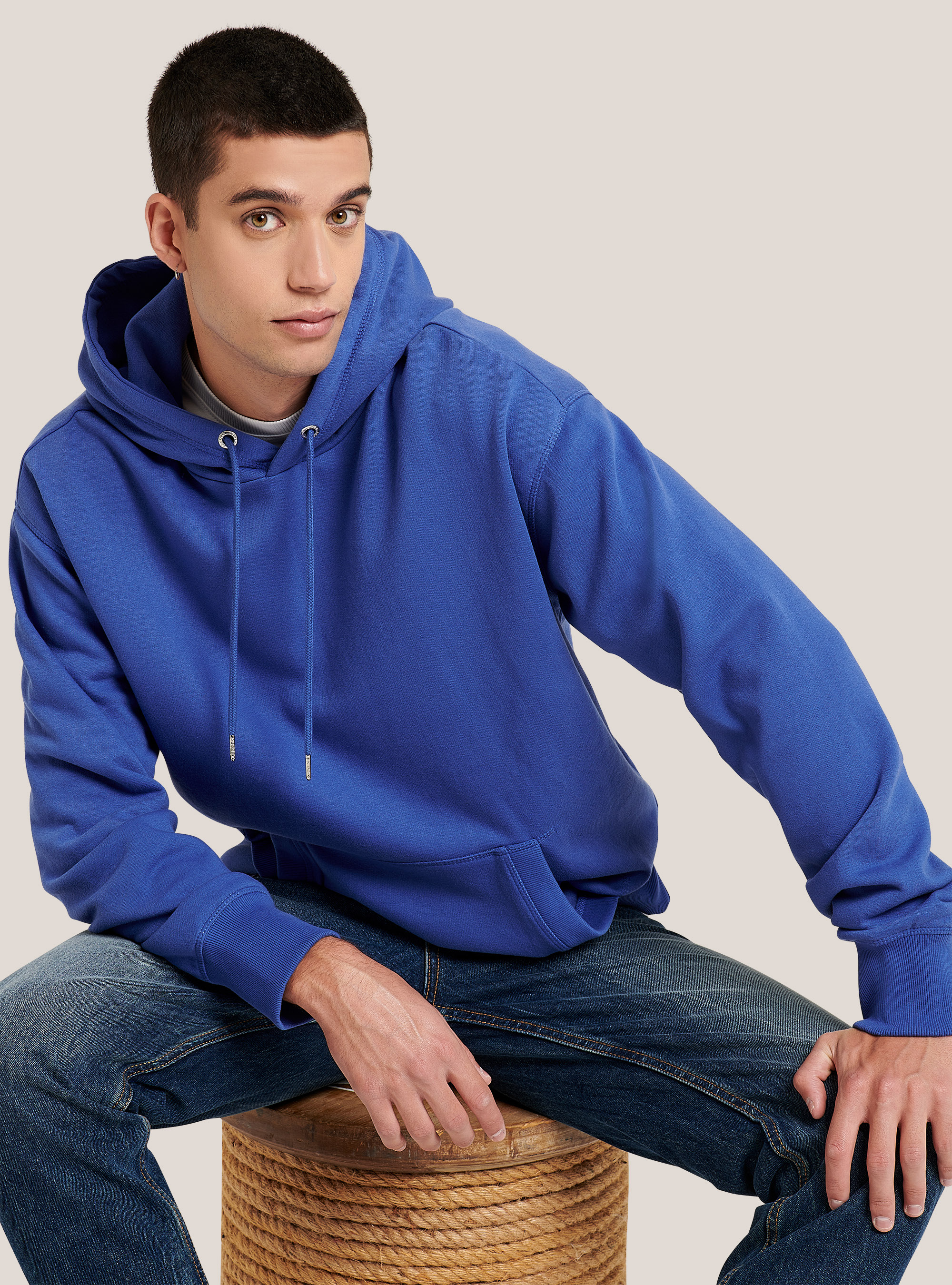 Sweat-shirt basique à capuche avec poche kangourou, C0253 AZZURRE