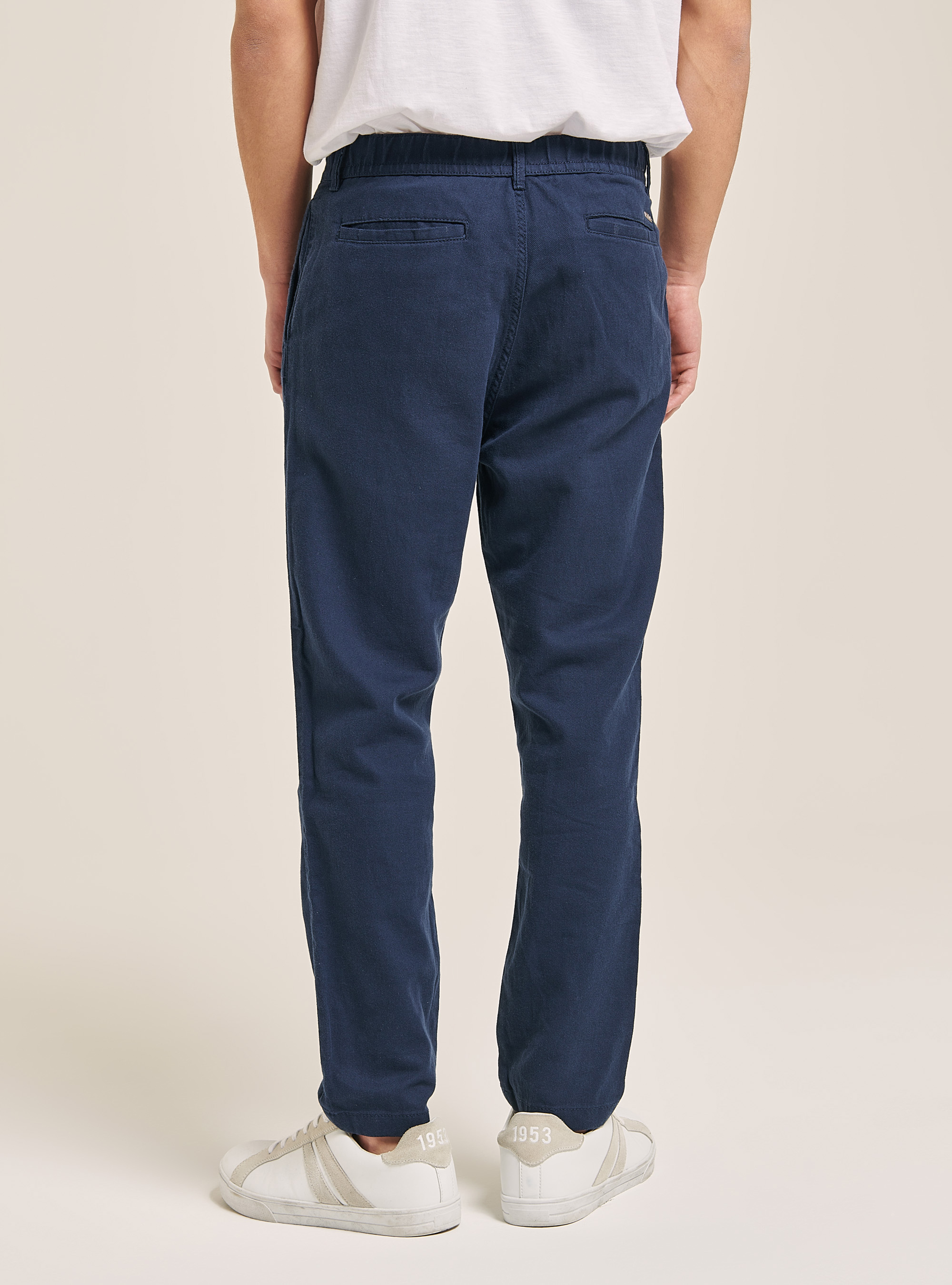 Pantaloni con laccio in vita in misto lino, C2201 BLUE
