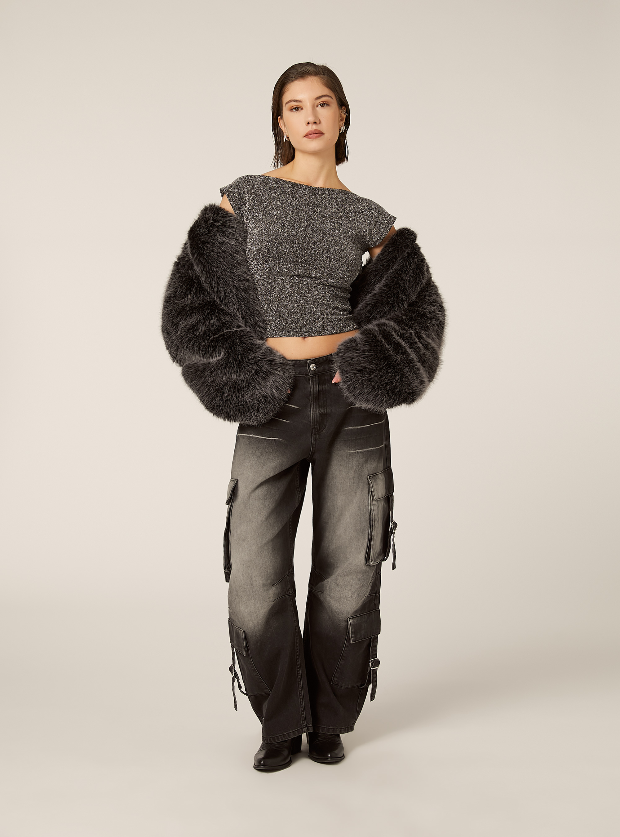 Camiseta metalizada con espalda descubierta, SV2 SILVER MEDIUM