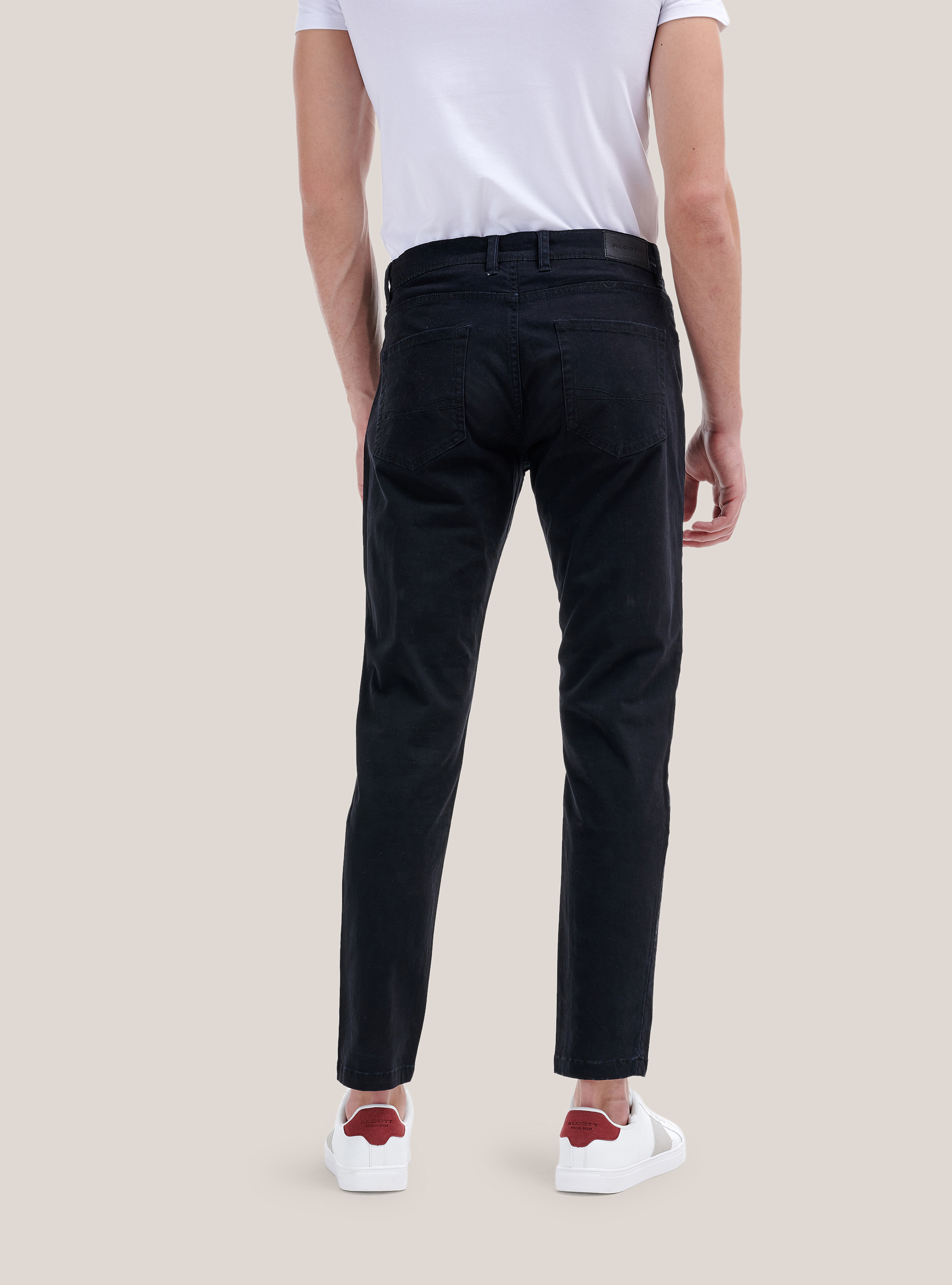 Recycled cotton skinny fit trousers, BLACK