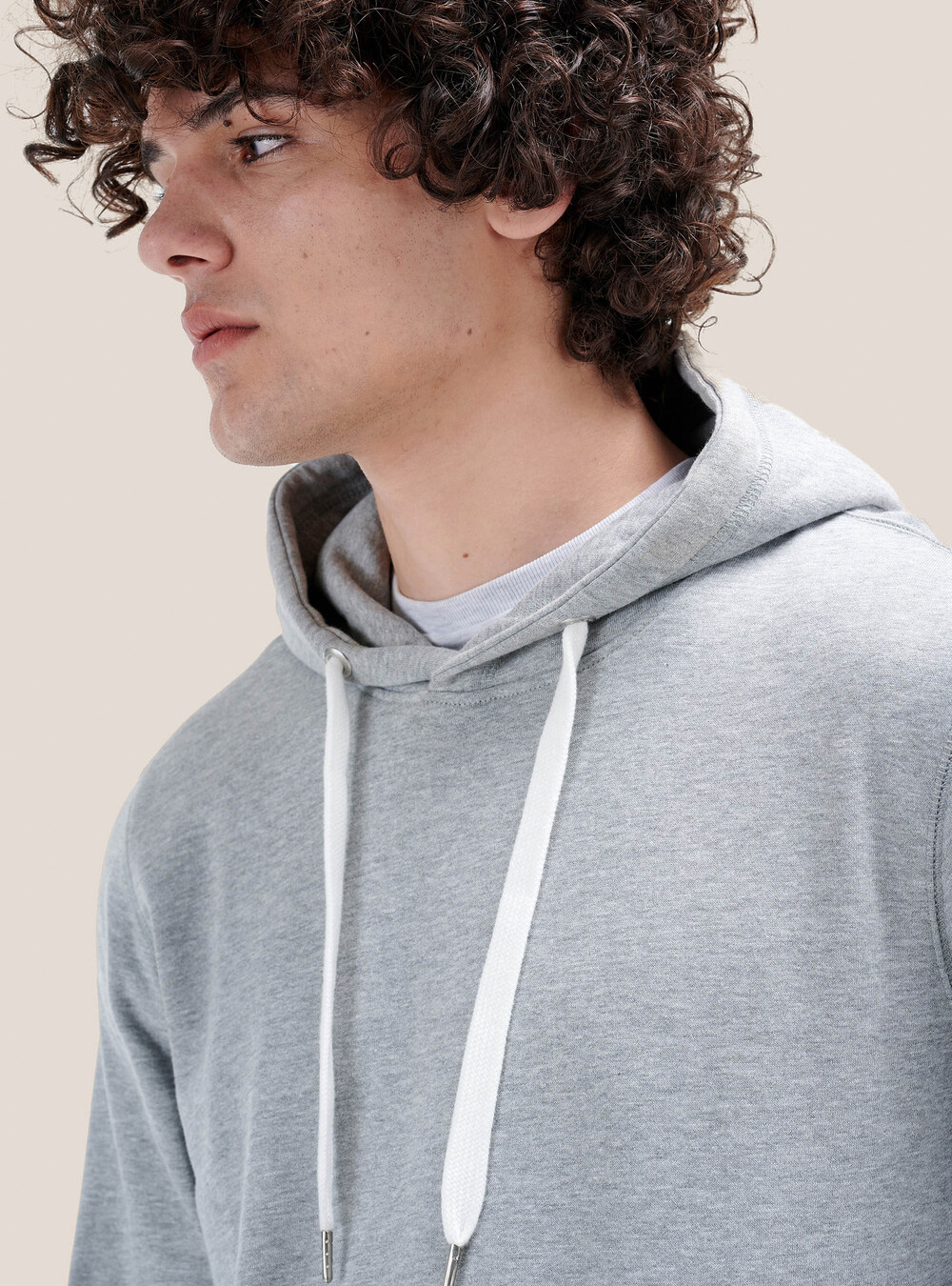 Felpa basic con cappuccio, GRIGIO CHIARO MELANGE