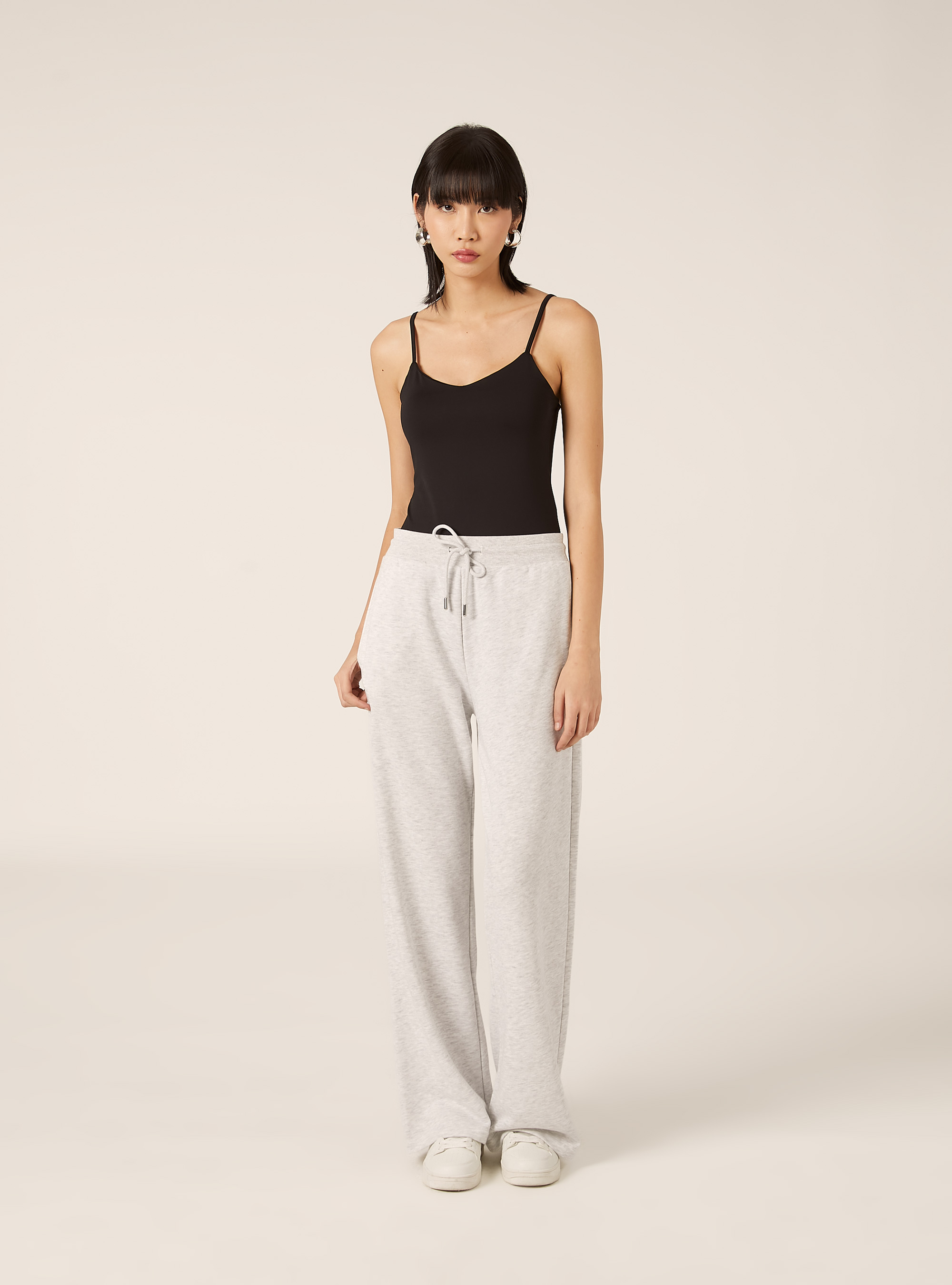 Wide-leg jogger pants in fleece, MGY3 GREY MEL LIGHT