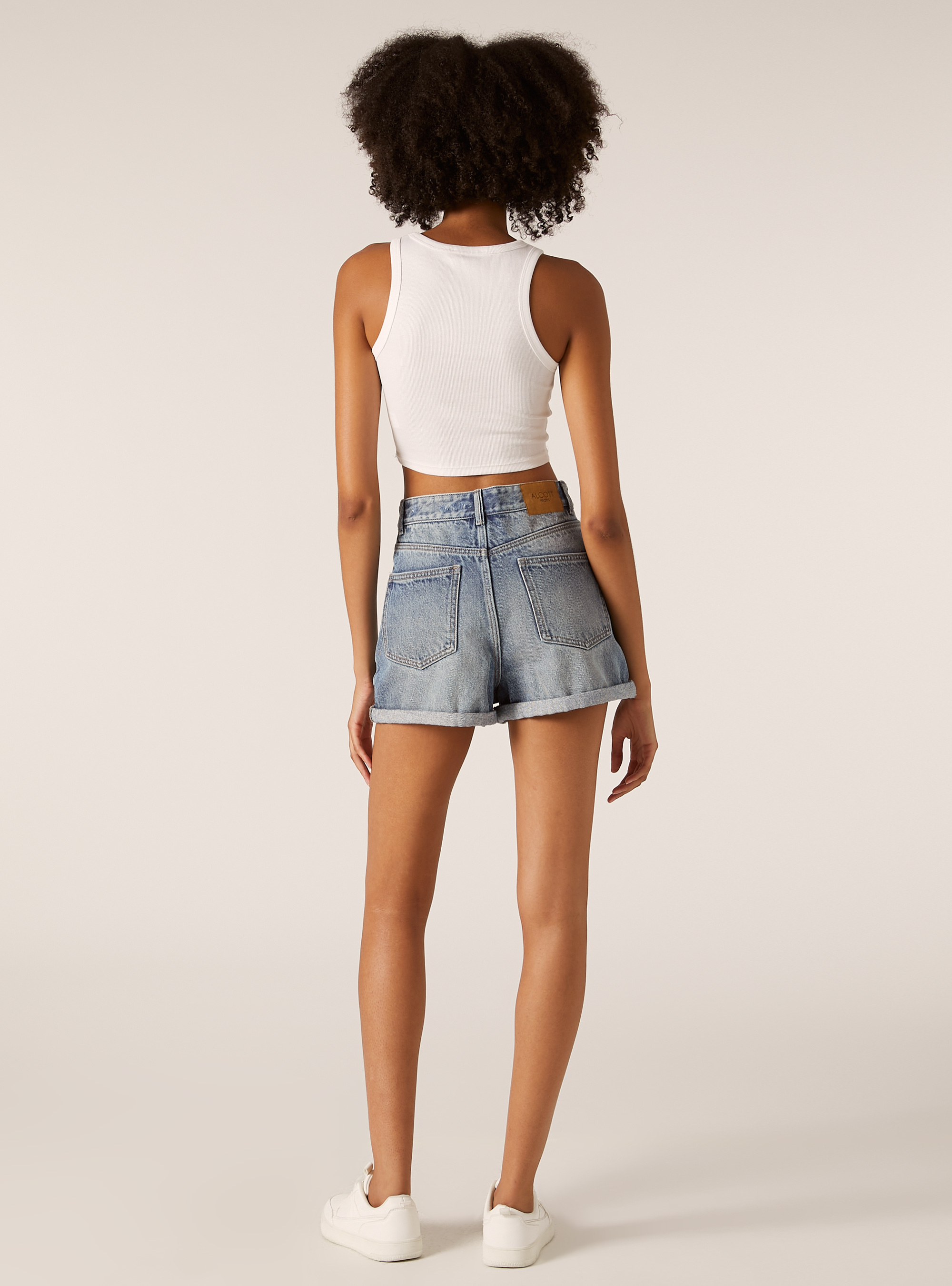 Denim mom fit shorts, D003 MEDIUM BLUE