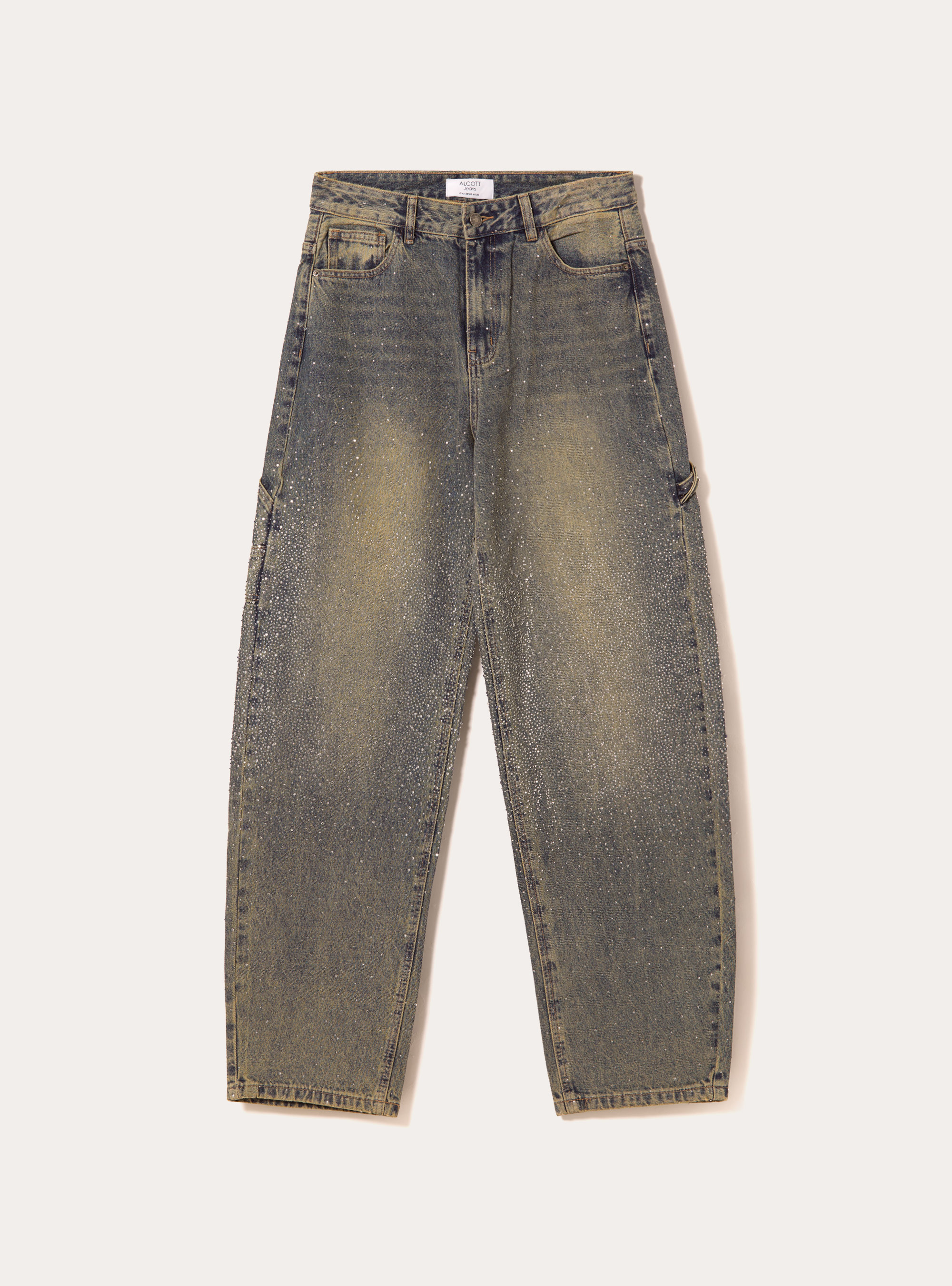 Jeans baggy carpenter avec strass, D201 AZZURRE MED OVERDYE