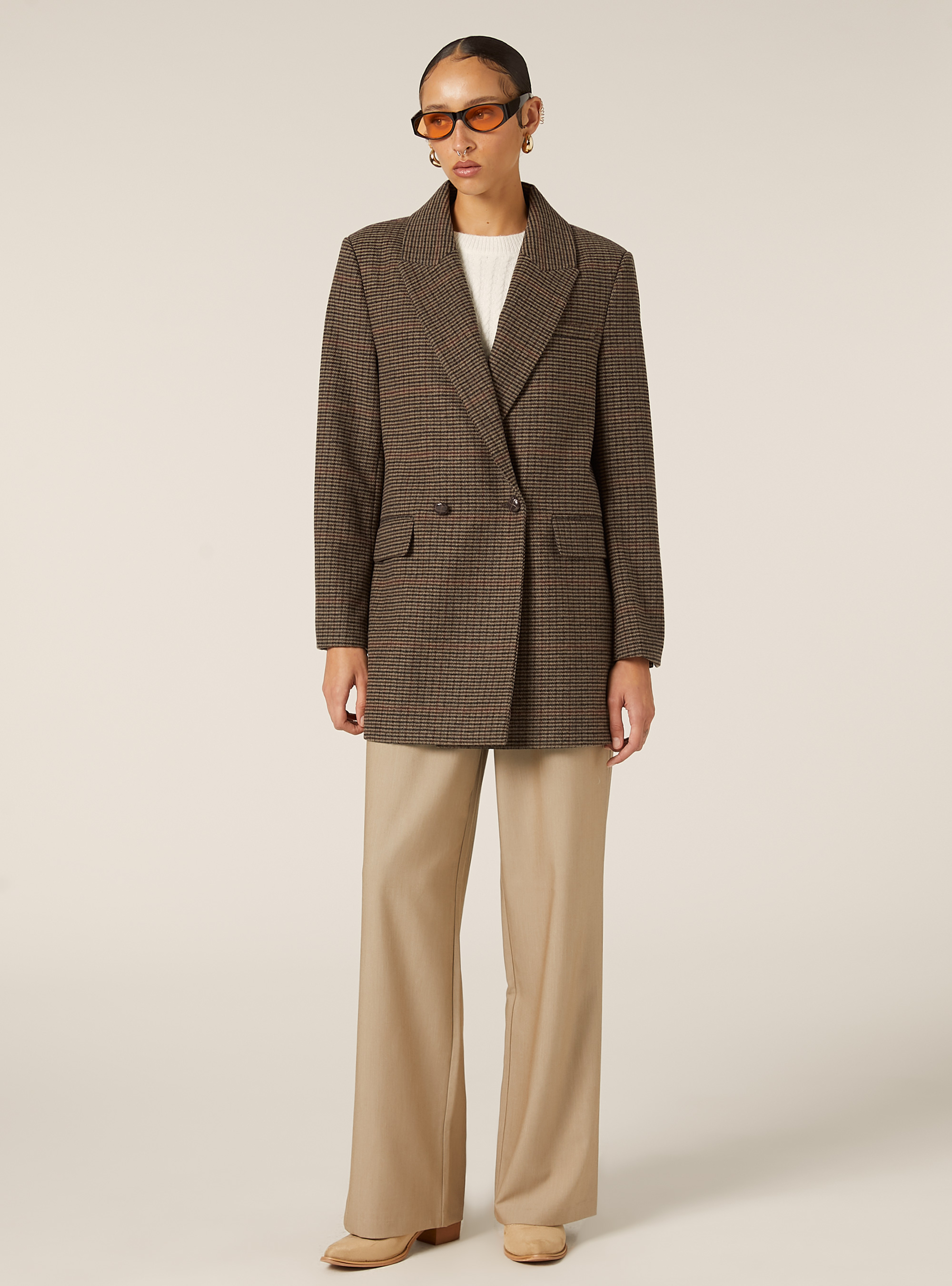 Double-breasted checked coat, BR2 BROWN MEDIUM