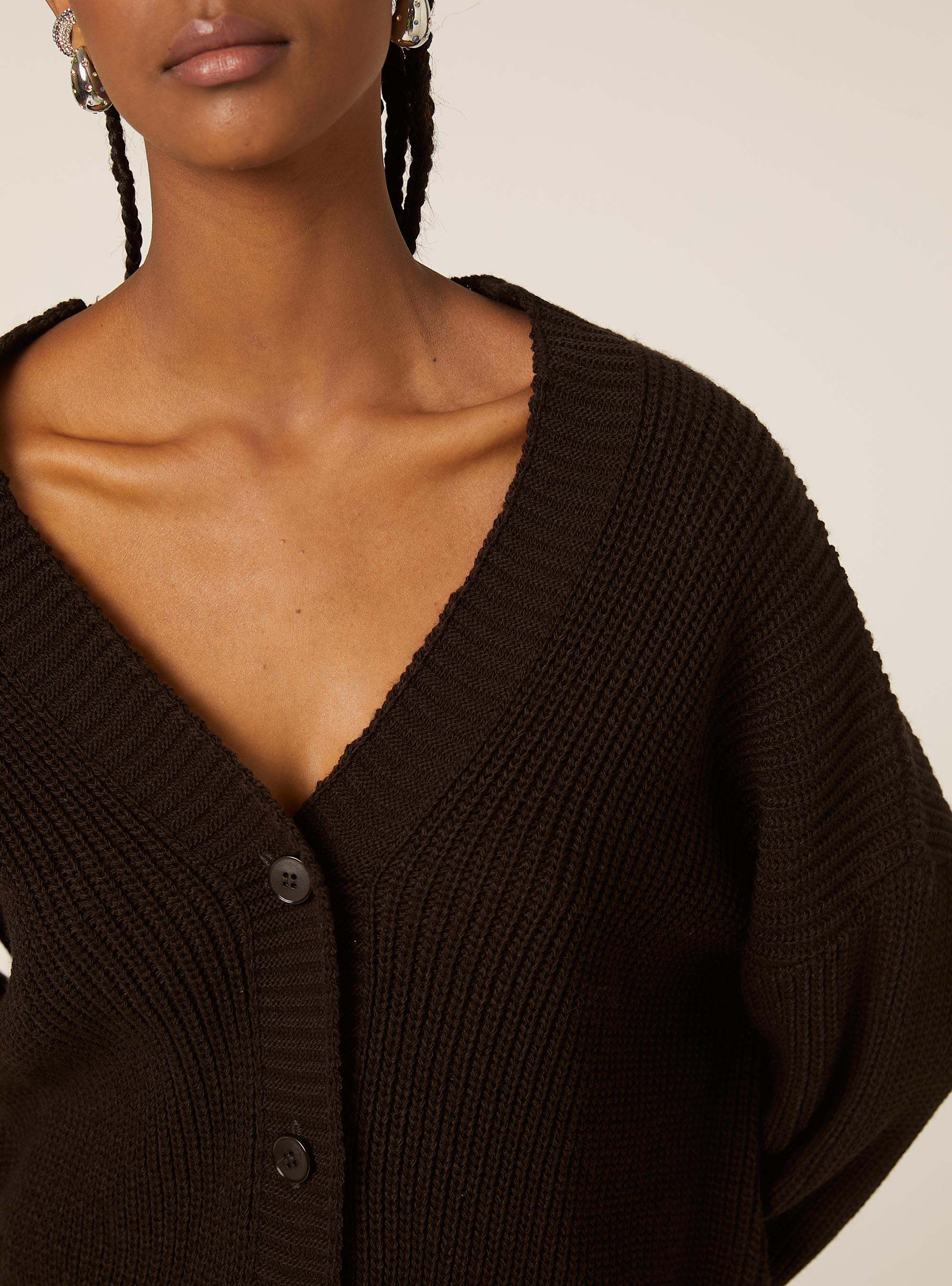 Cardigan in maglia con bottoni, BR2 BROWN MEDIUM