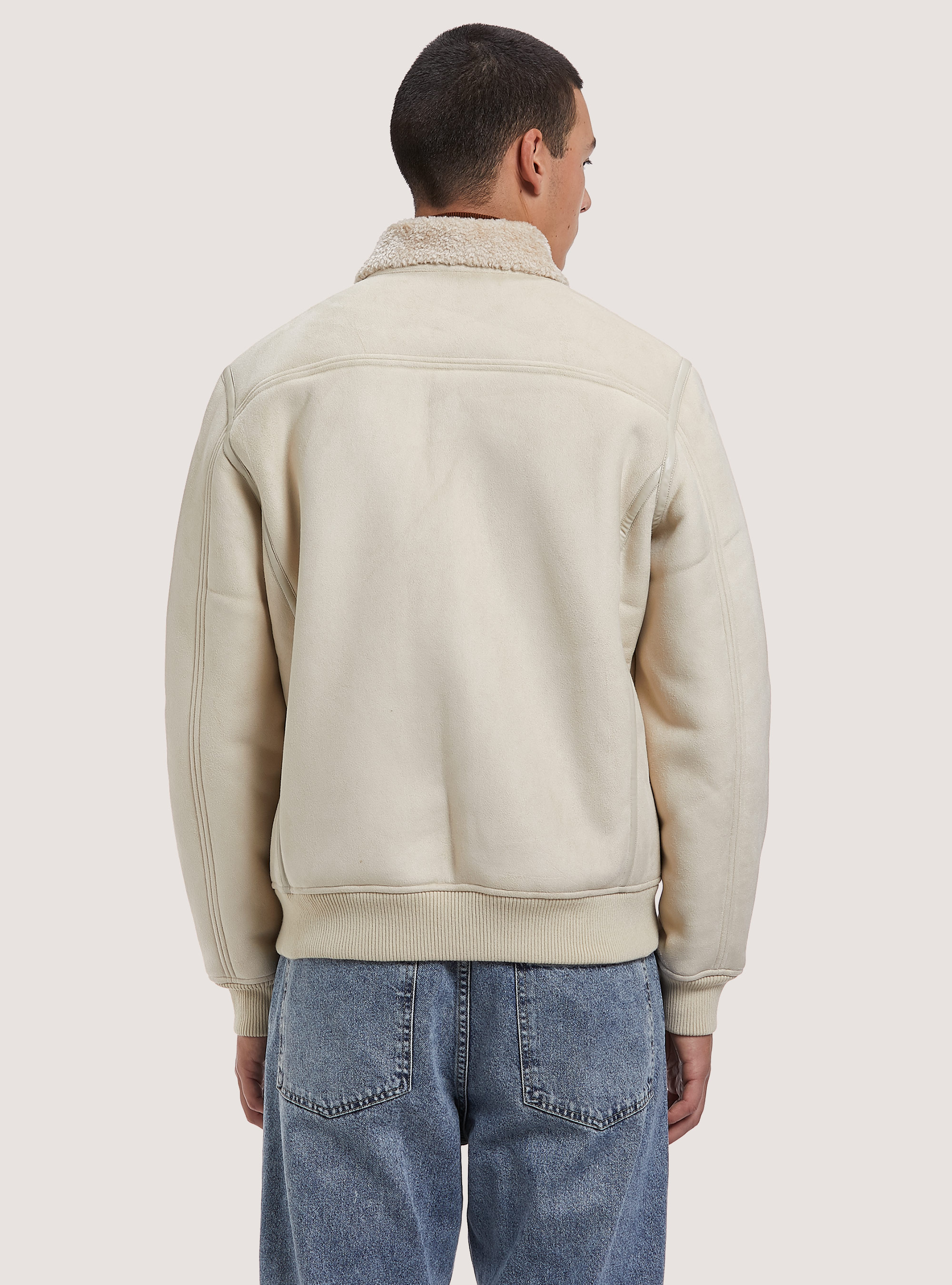 Giubbotto effetto suede con collo agnellato, WH2 WHITE