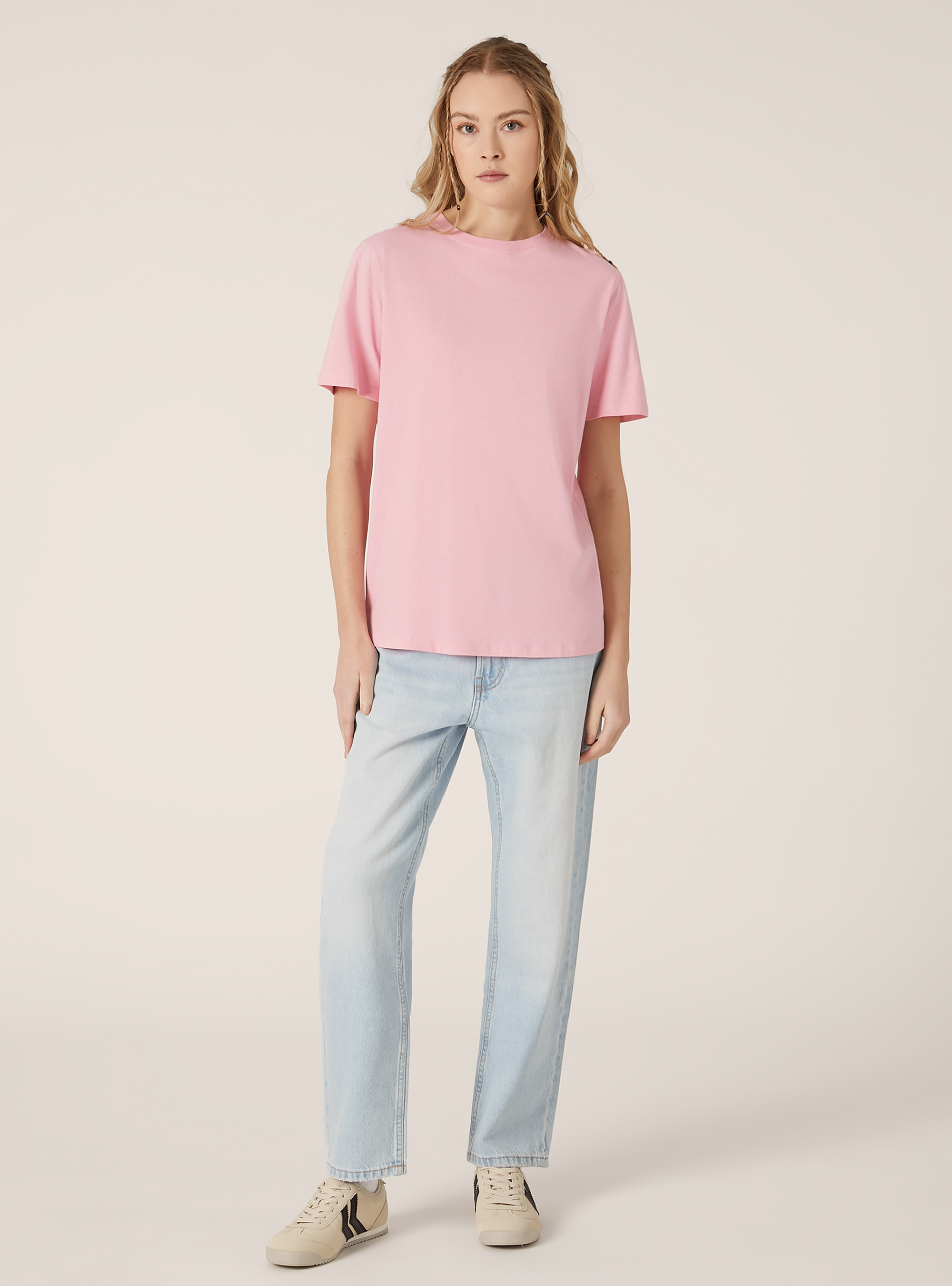 Camiseta de algodón con cuello redondo, PK1 PINK DARK