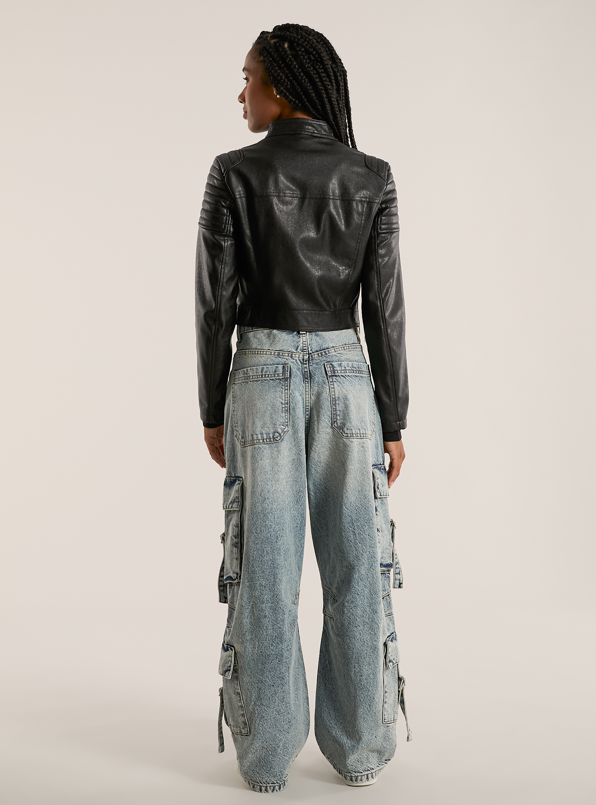 Veste motard effet cuir, BK1 BLACK