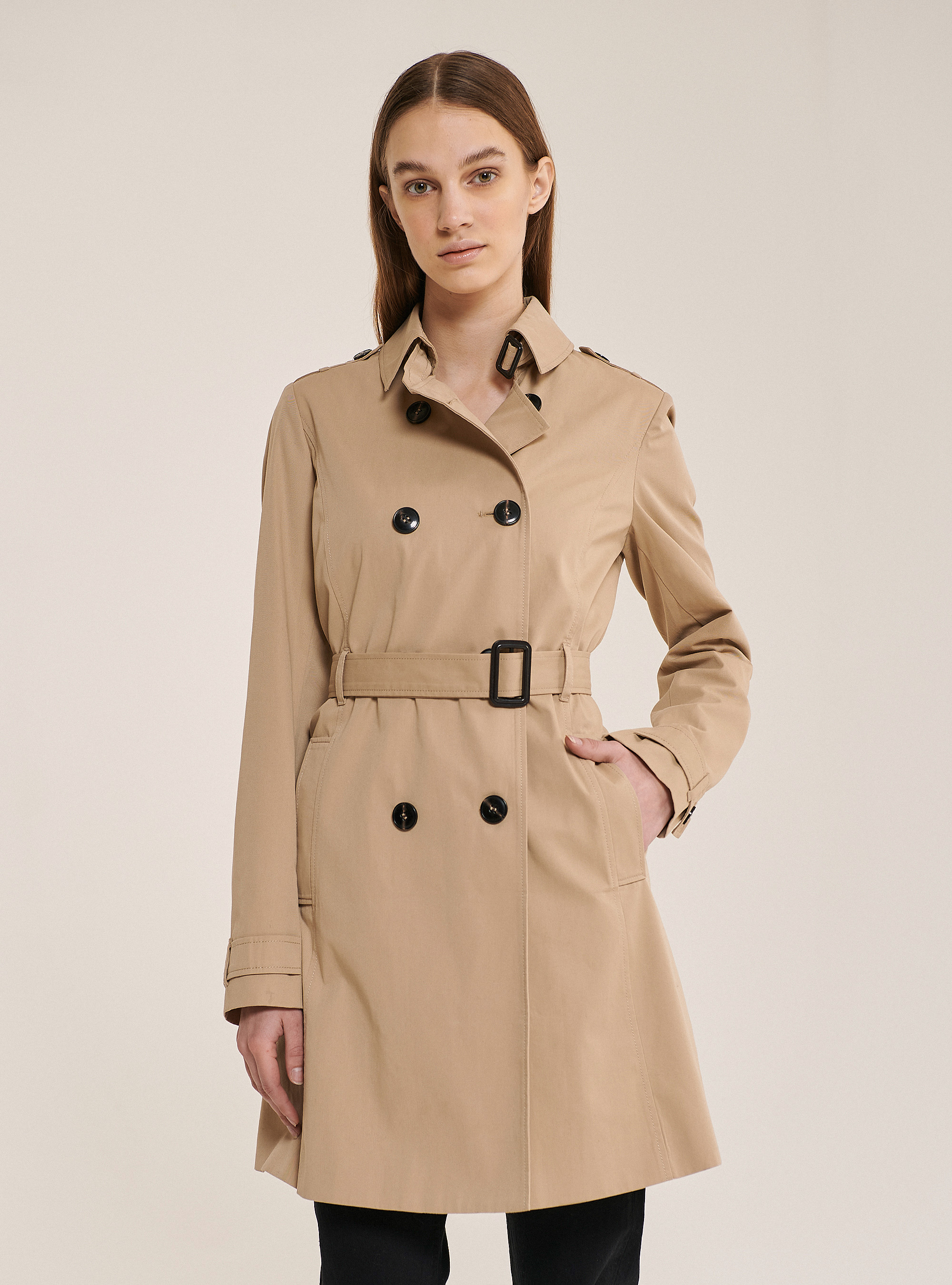 Trench morbido con cintura, BEIGE
