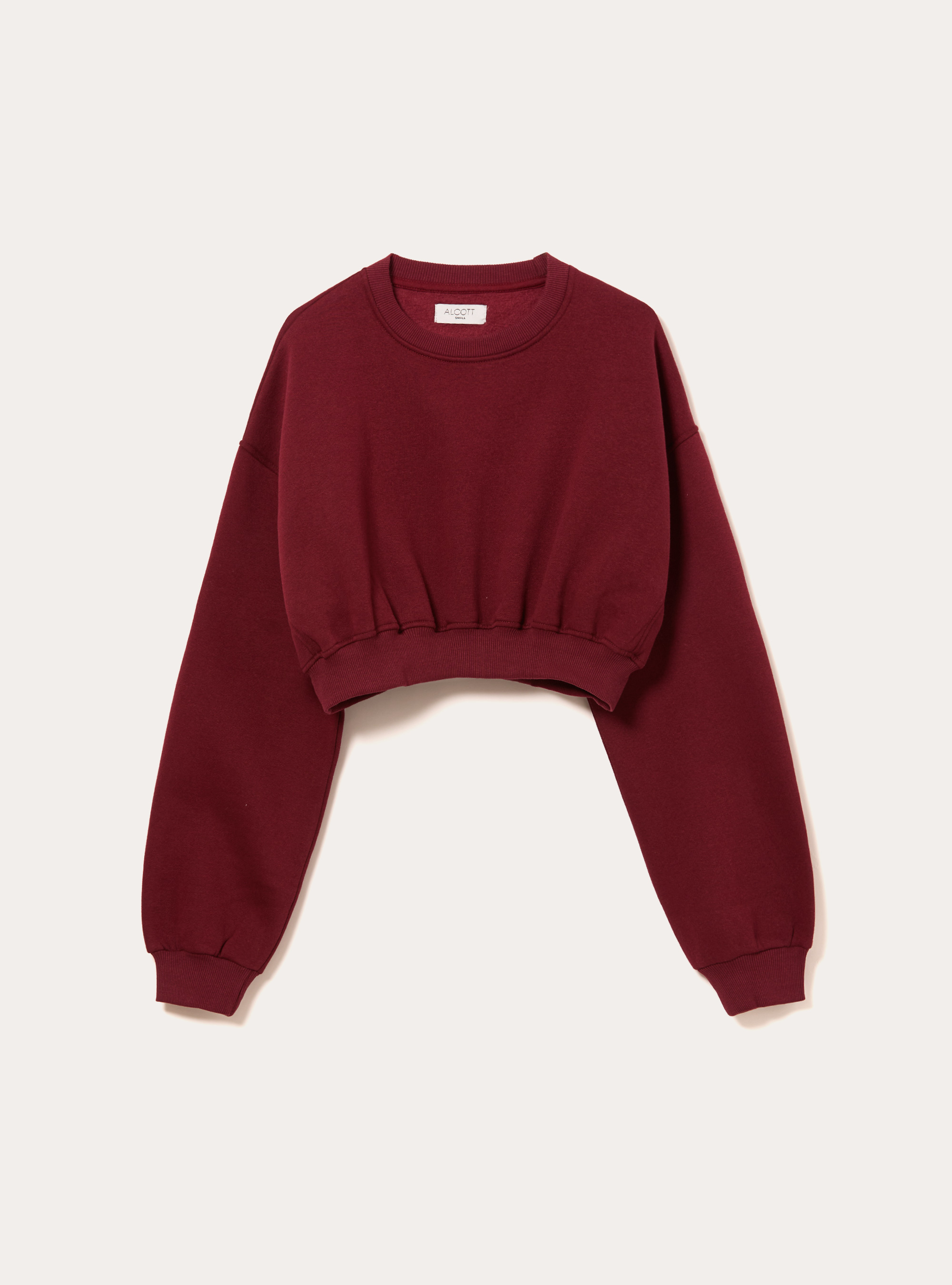 Felpa girocollo in cotone crop, BO1 BORDEAUX DARK