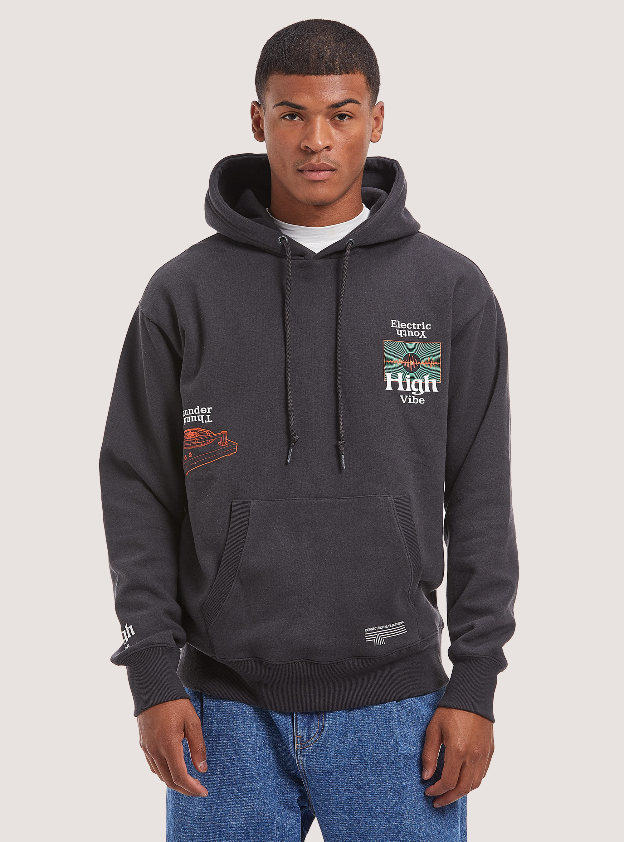 Sweatshirt with print and hood, BK2 BLACK MEDIUM