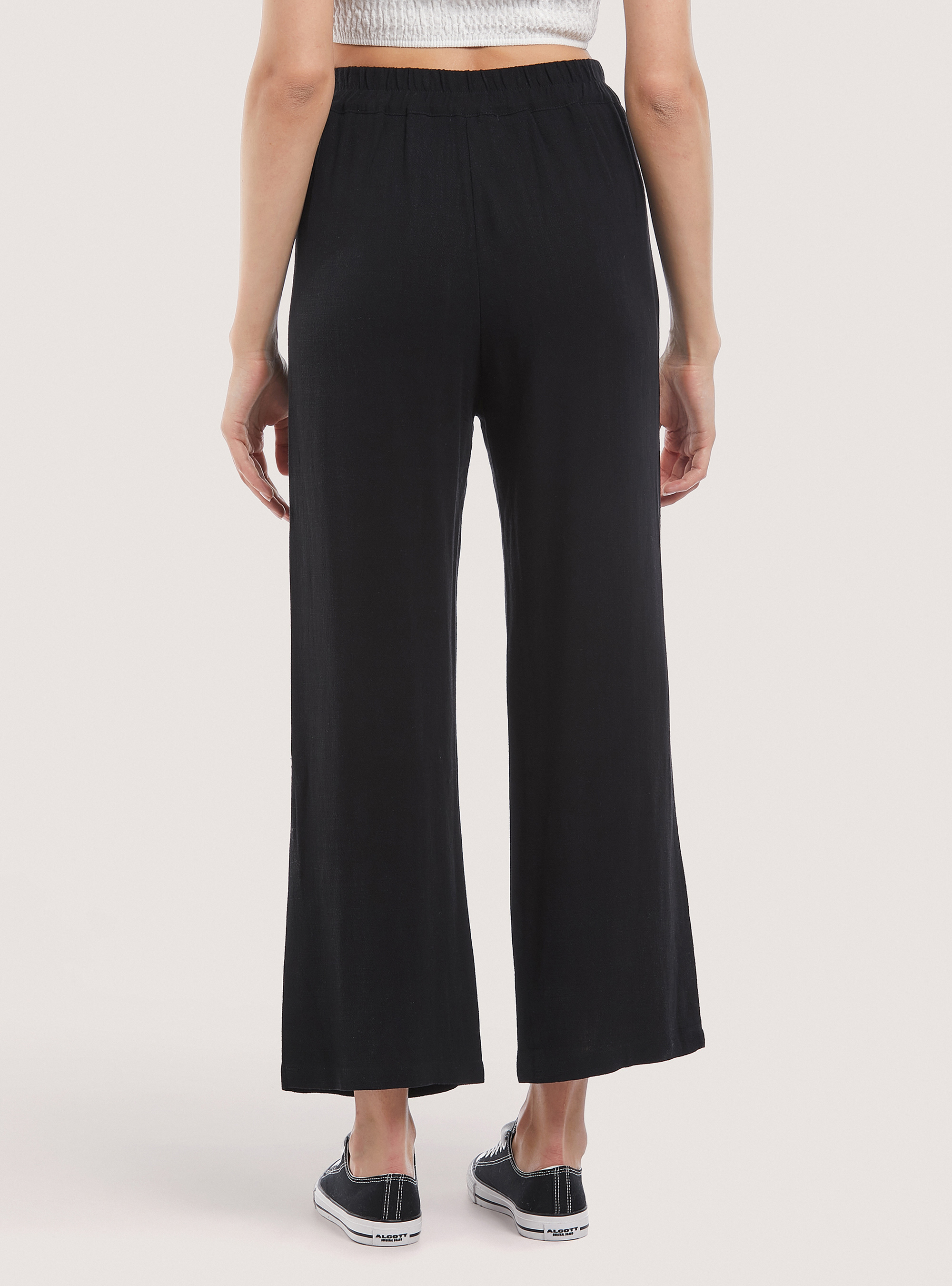 Pantalone regular in misto lino, NERO