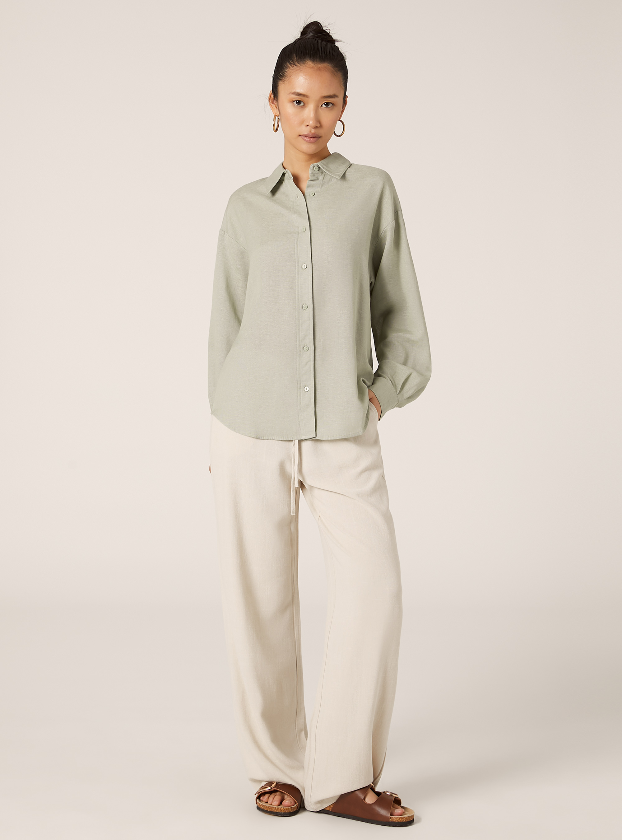 Comfort fit linen shirt, SG3 SAGE LIGHT