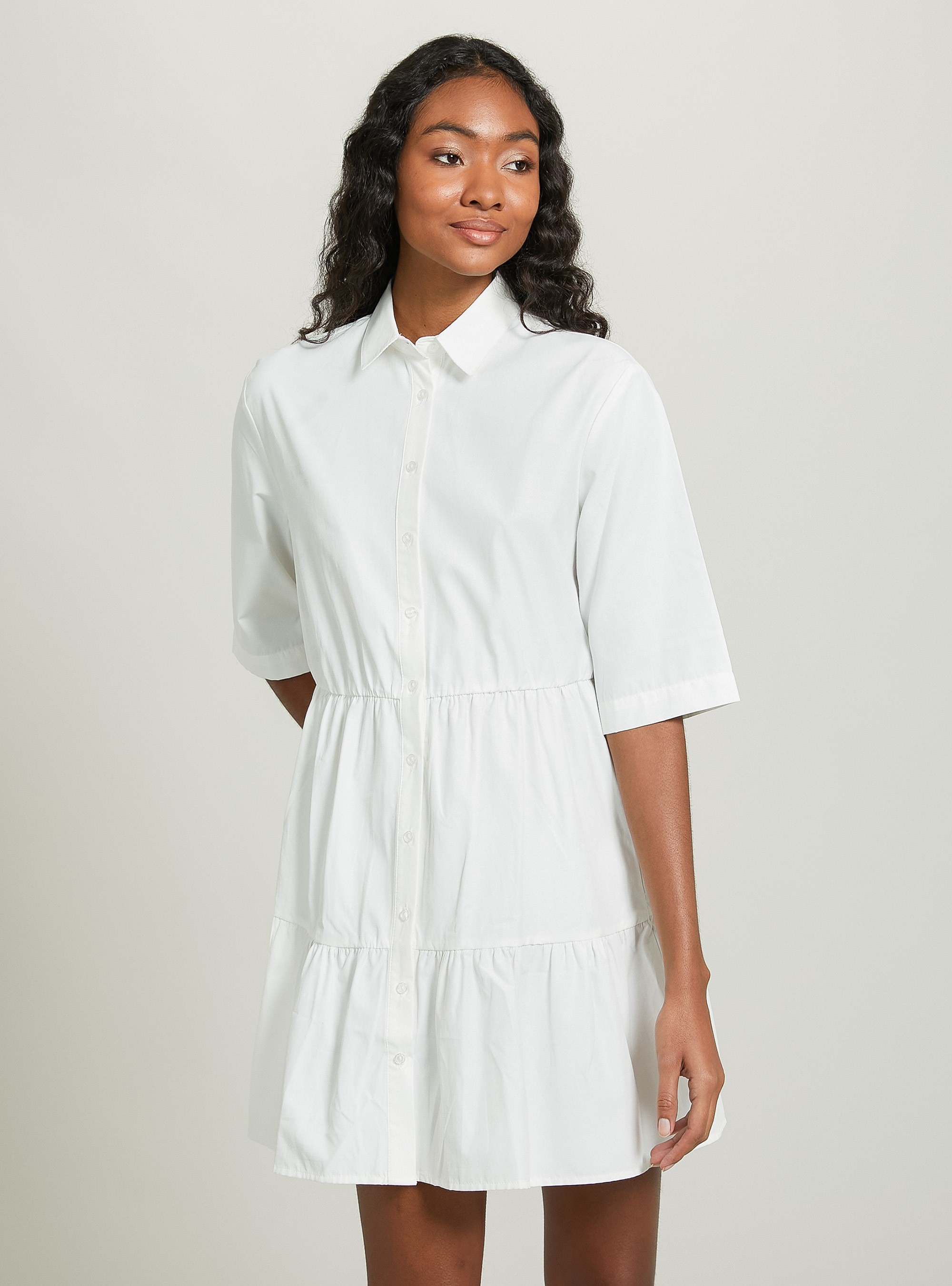 Vestito chemisier in popeline, WH2 WHITE