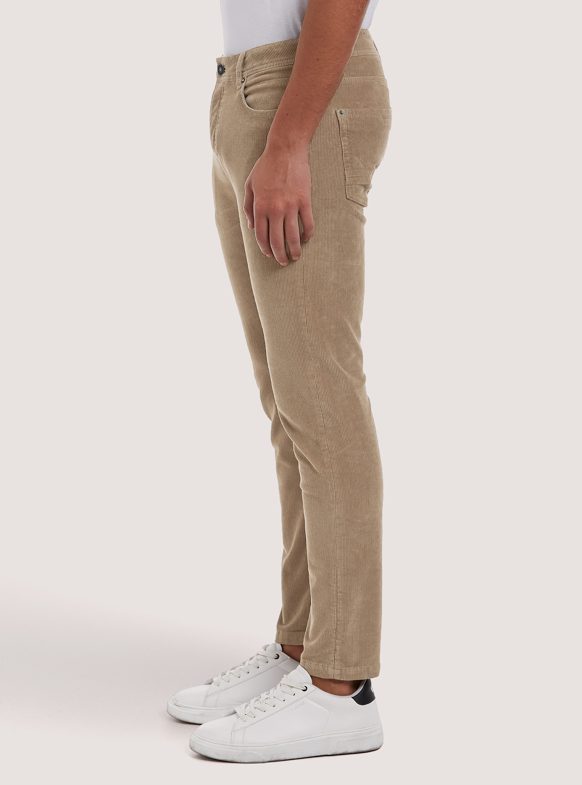 Pantaloni 5 tasche velluto stretch, BG3 BEIGE LIGHT