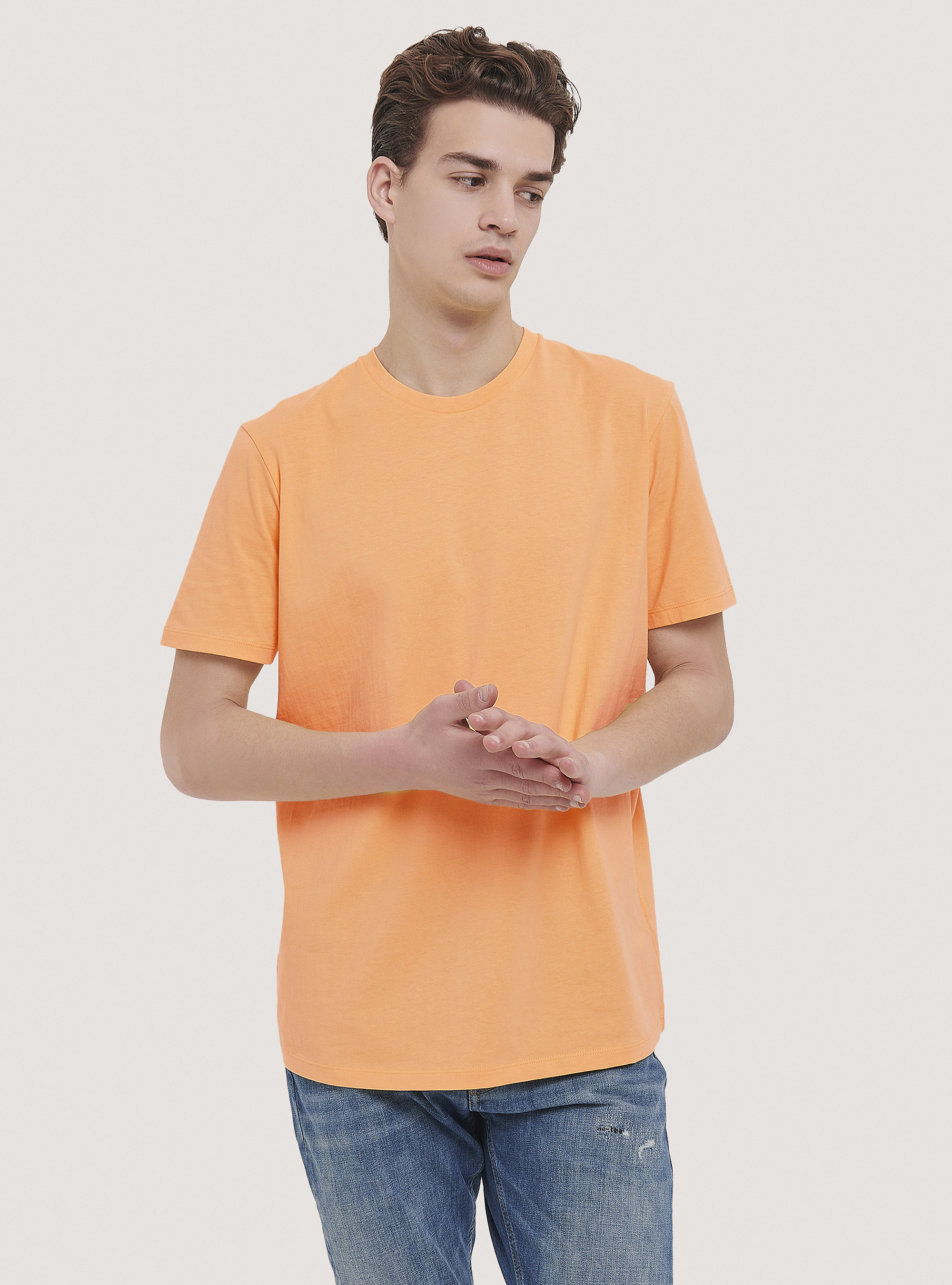 Crew-neck cotton t-shirt, OR3 LIGHT ORANGE