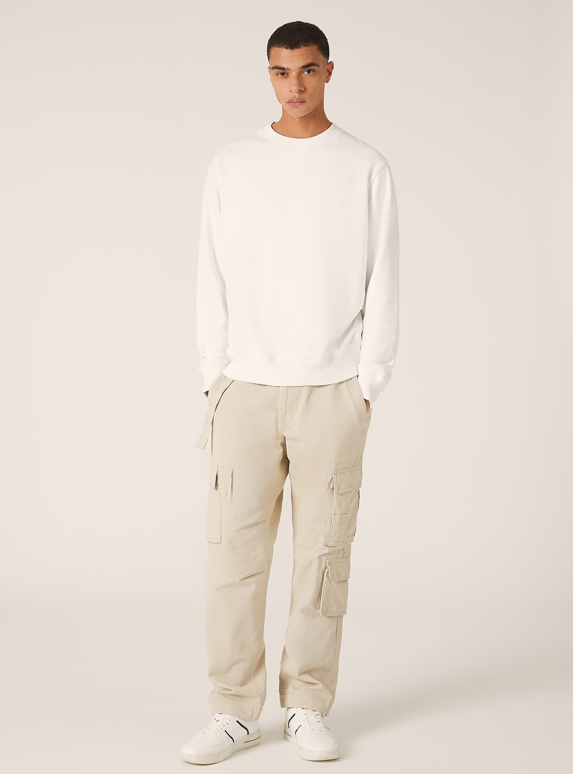 Sudadera de cuello redondo en color liso, WH1 OFF WHITE